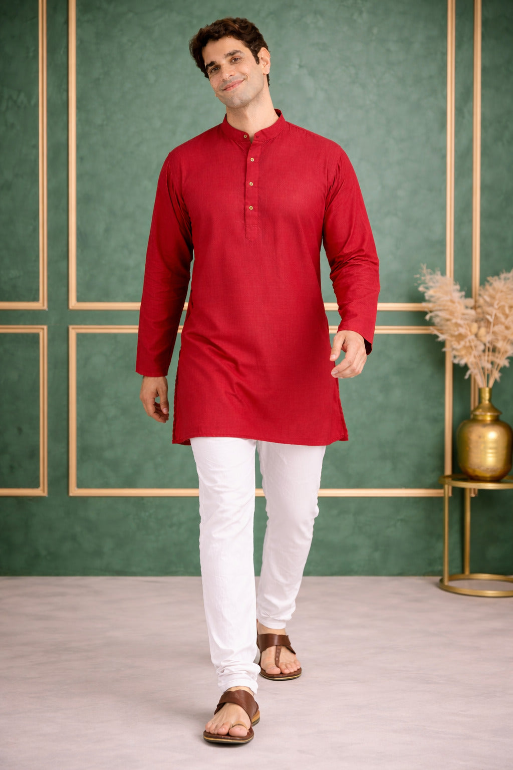 Tattva Men Premium Cotton Solid Straight Kurta