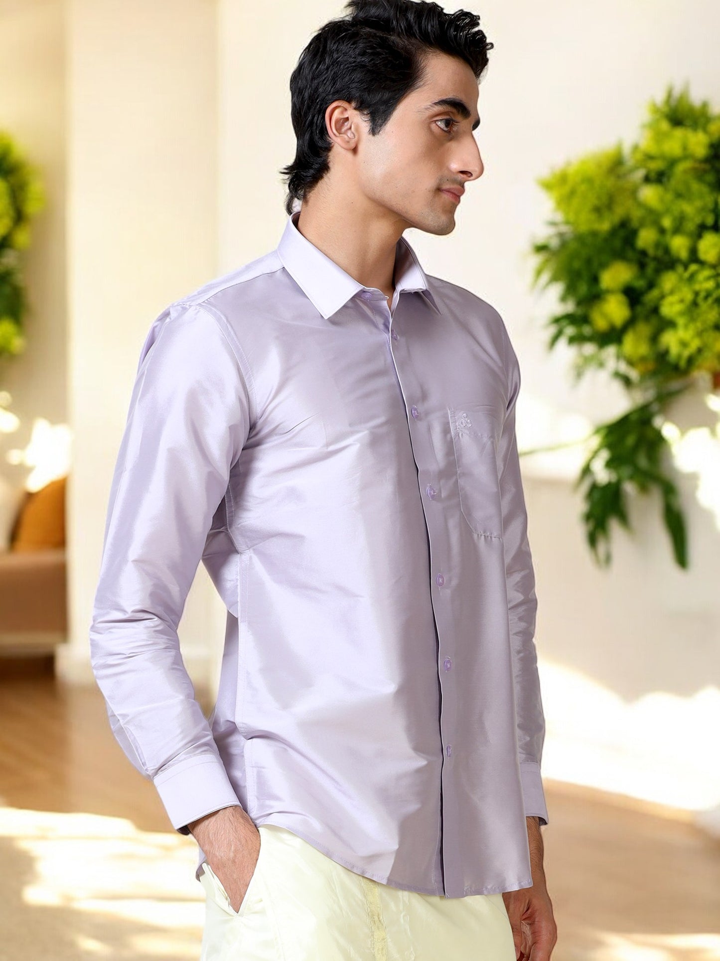 Tattva Men Slim Fit Solid Cut Away Collar Casual Shirt