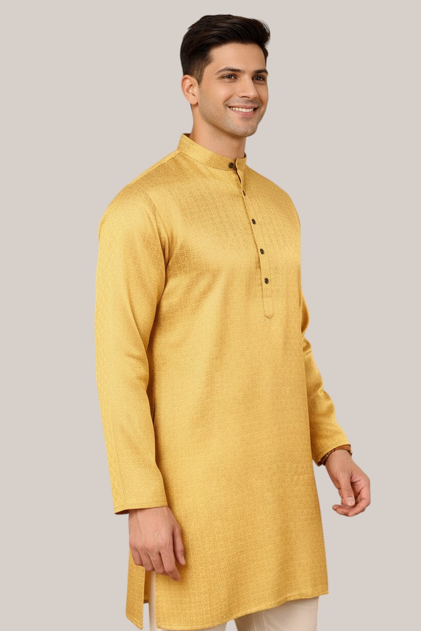 Tattva Men Woven Design Band Collar Straight Kurta