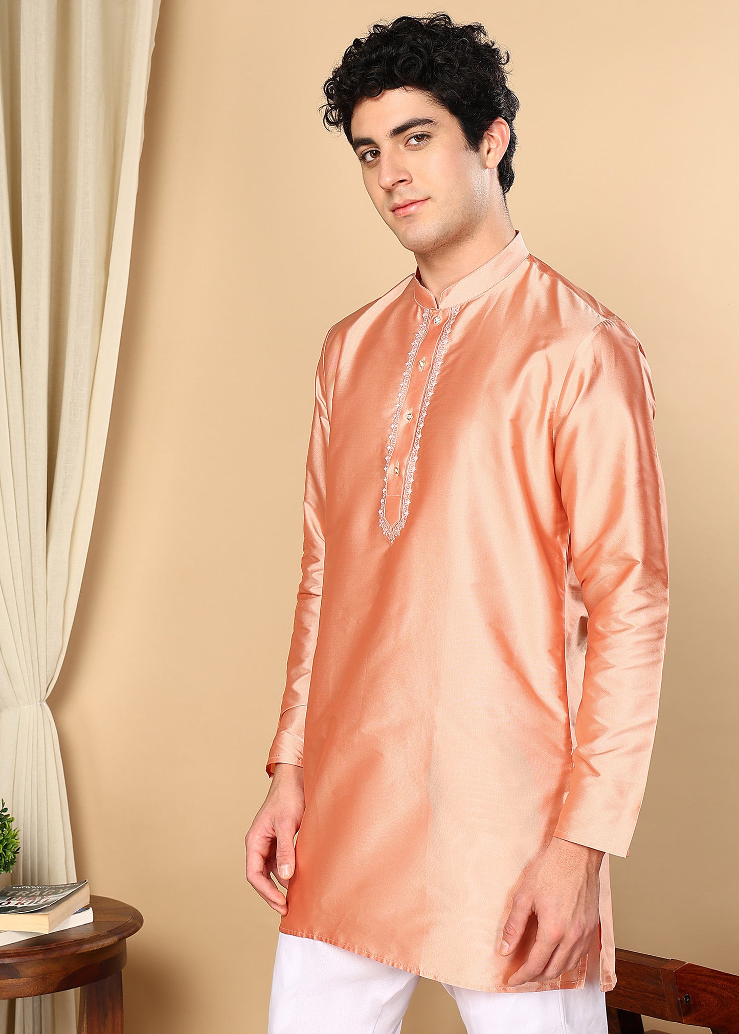 Tattva Men Copper Toned Solid Short Kurta