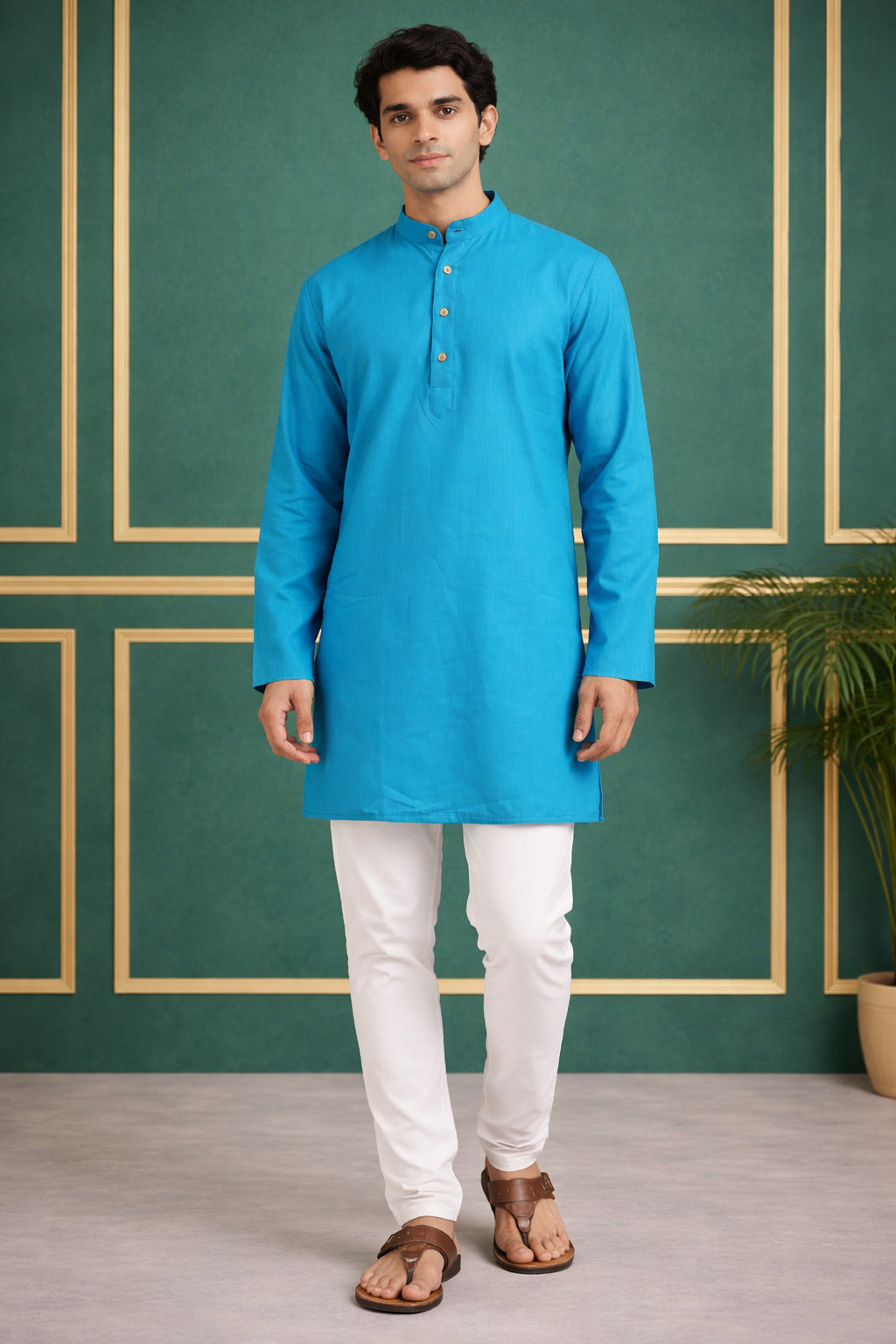 Tattva Men Premium Cotton Solid Straight Kurta