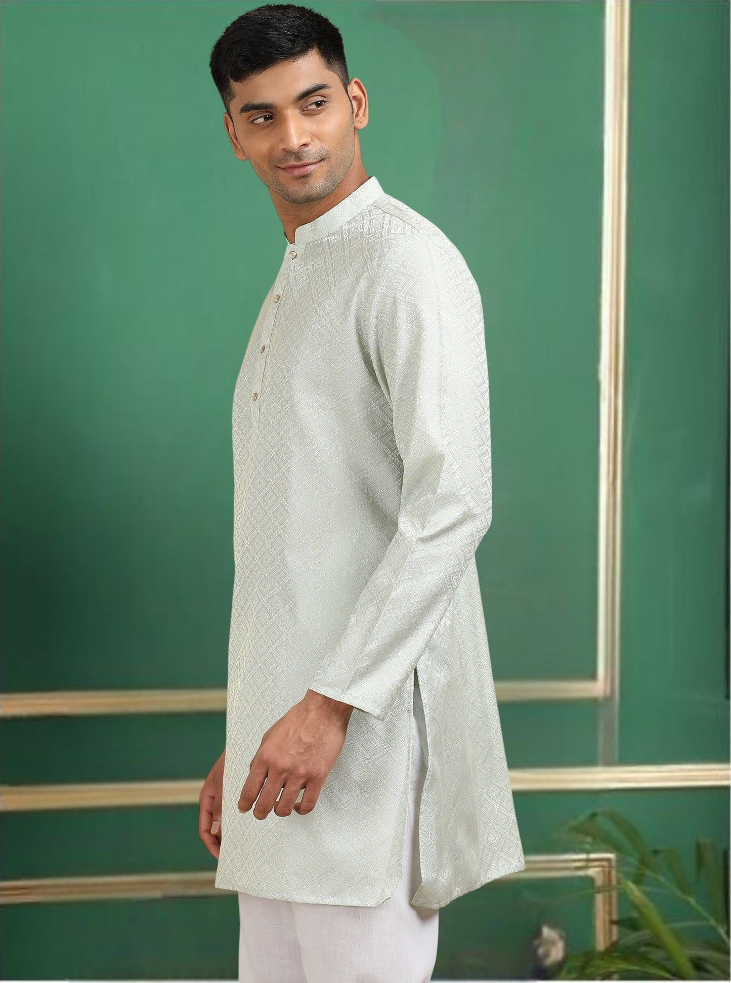 Tattva Silver Toned Jacquard Short Kurta
