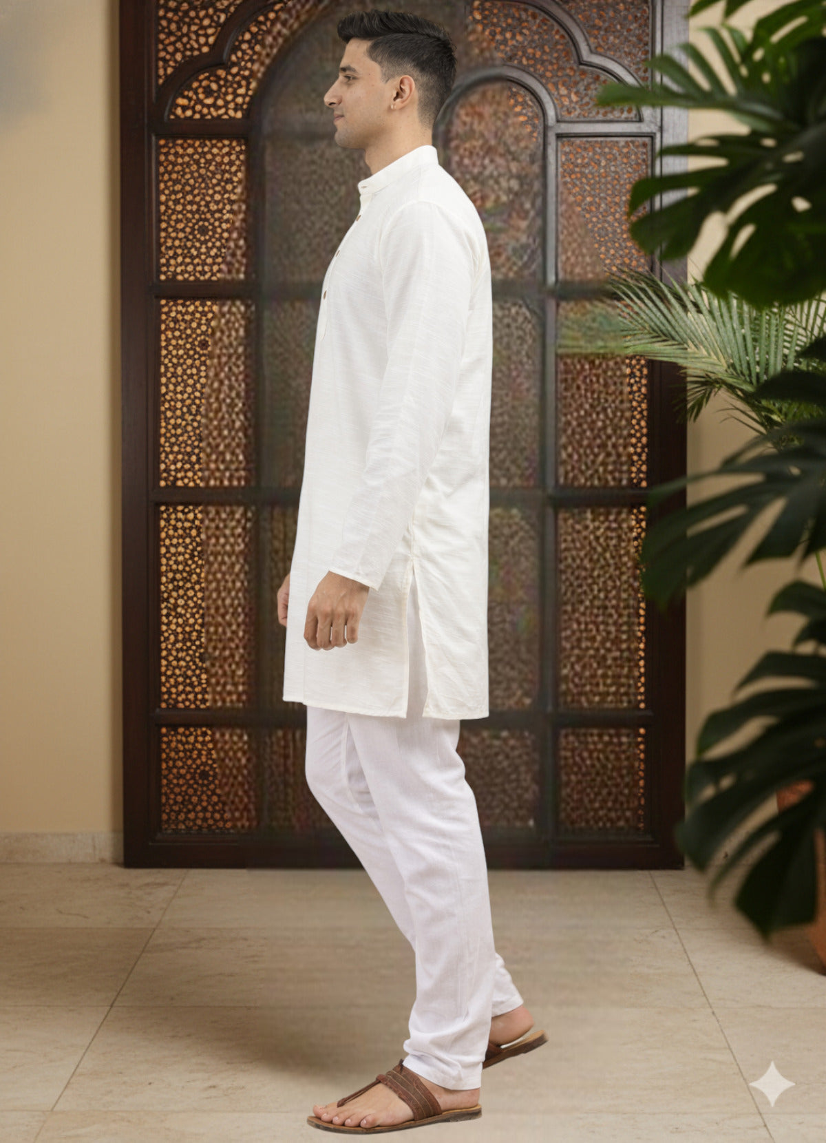 Tattva Men Solid Pure Cotton Short Kurta with Mandarin Collar