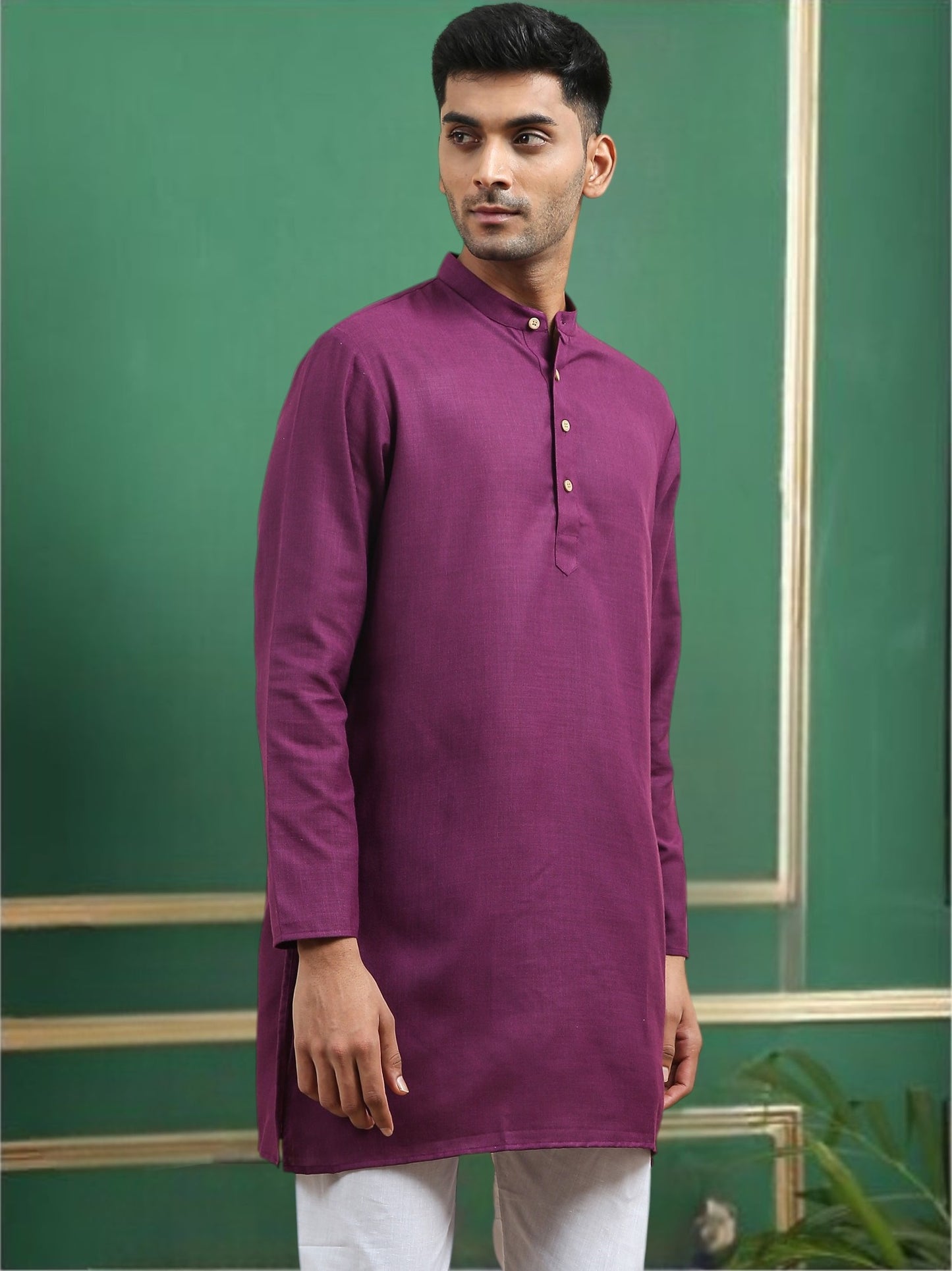 Tattva Purple Toned Solid Cotton Short Kurta