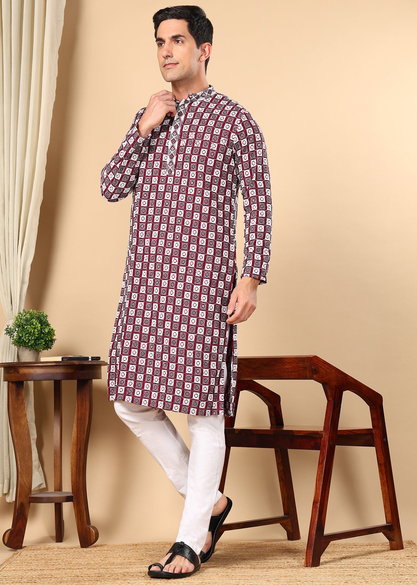 Tattva Men Woven Design Polyester Straight Kurta Set