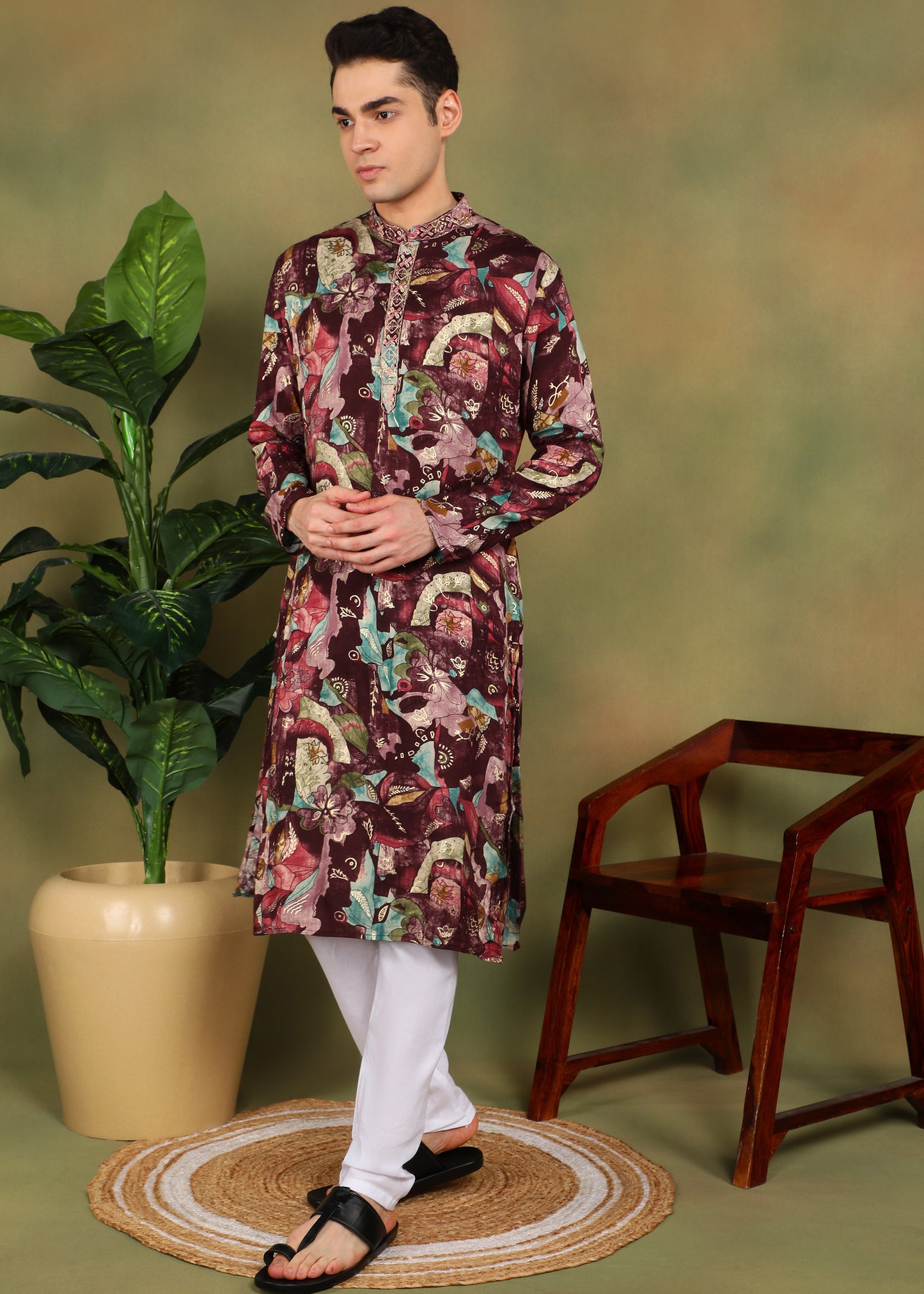 Tattva Men Floral Printed Kurta Pyjama Set