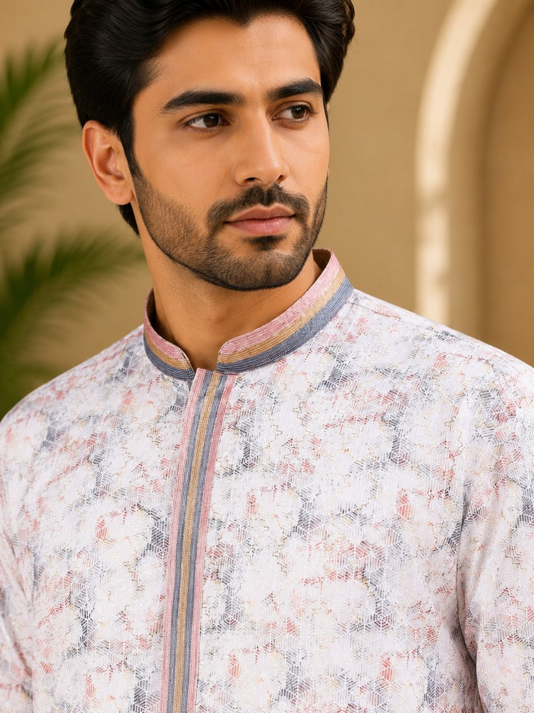 Tattva Men's Embroidered Thread Work Sequined Kurta
