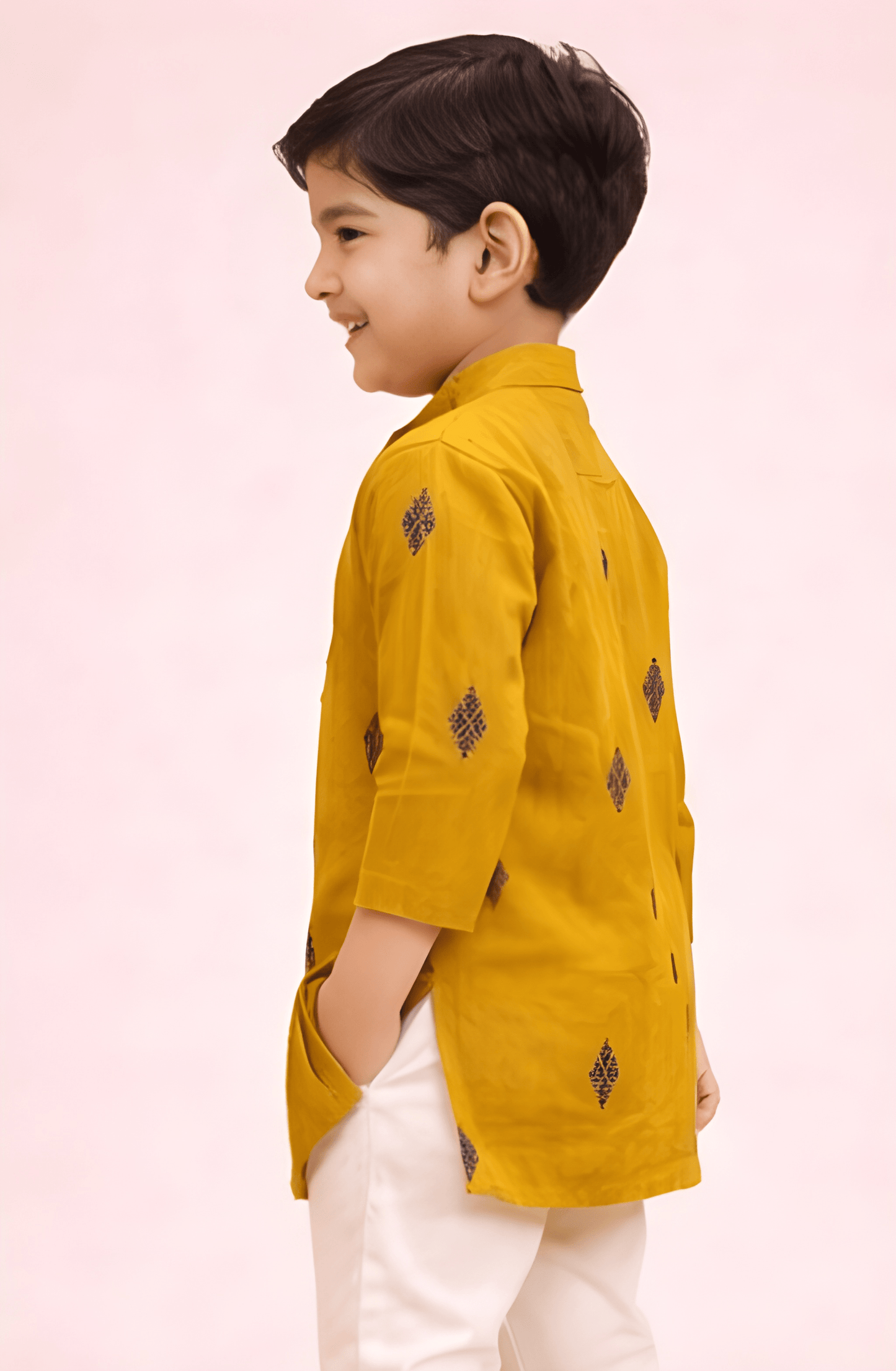 TATTVA Boys Ethnic Kurta with Ikat Woven Motif & Mandarin Collar
