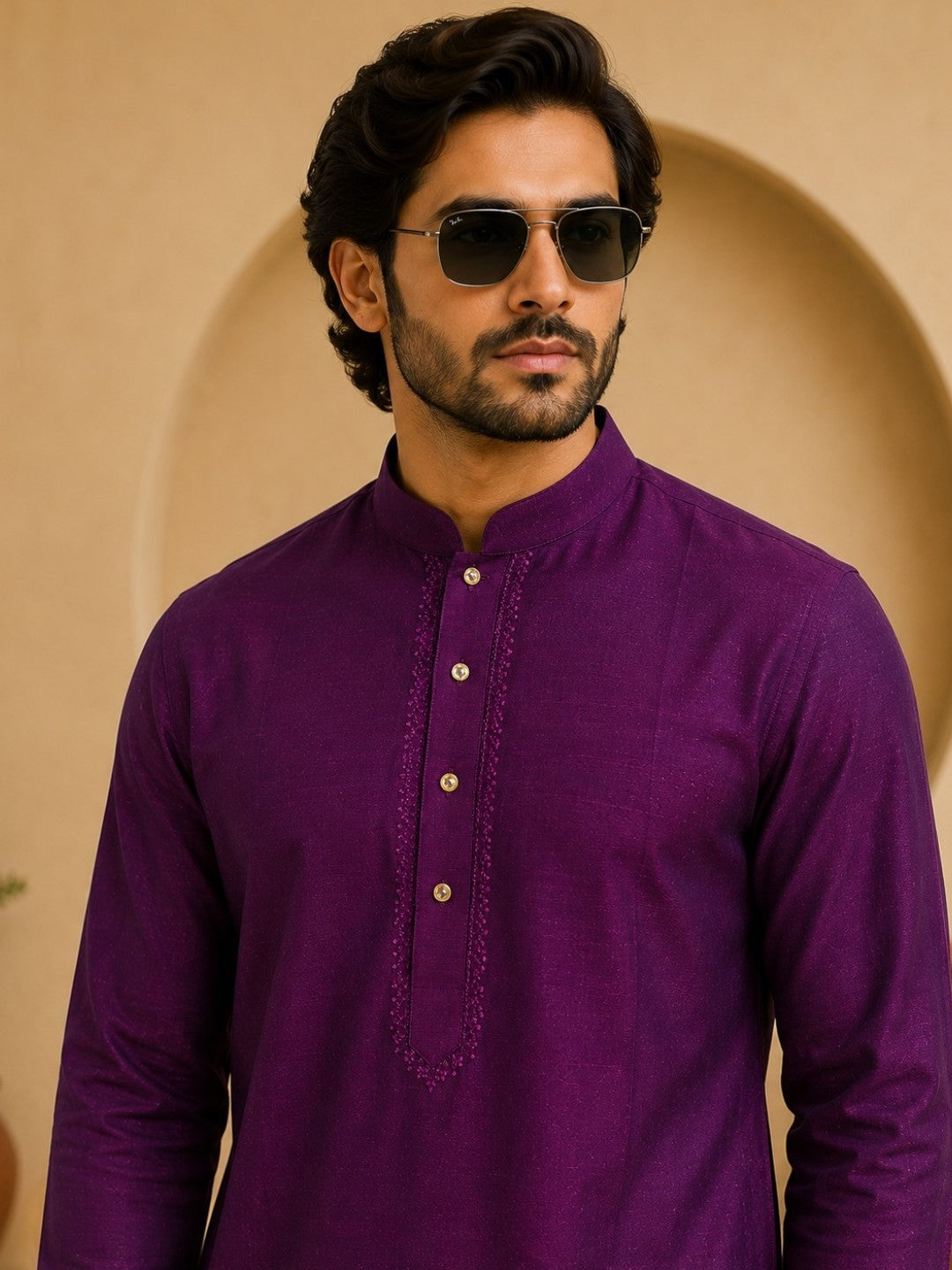 Tattva Men Embroidered Solid Short Kurta