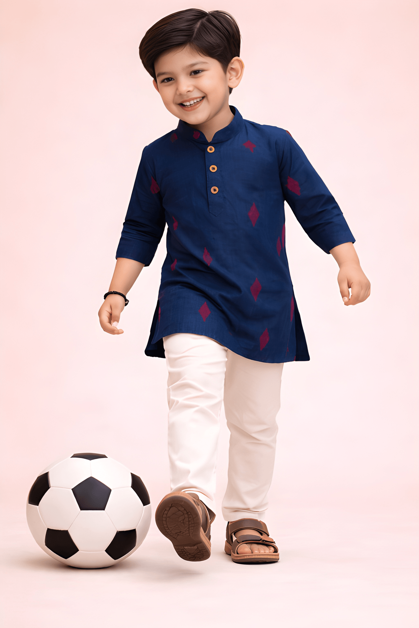 TATTVA Boys Ethnic Kurta with Ikat Woven Motif & Mandarin Collar