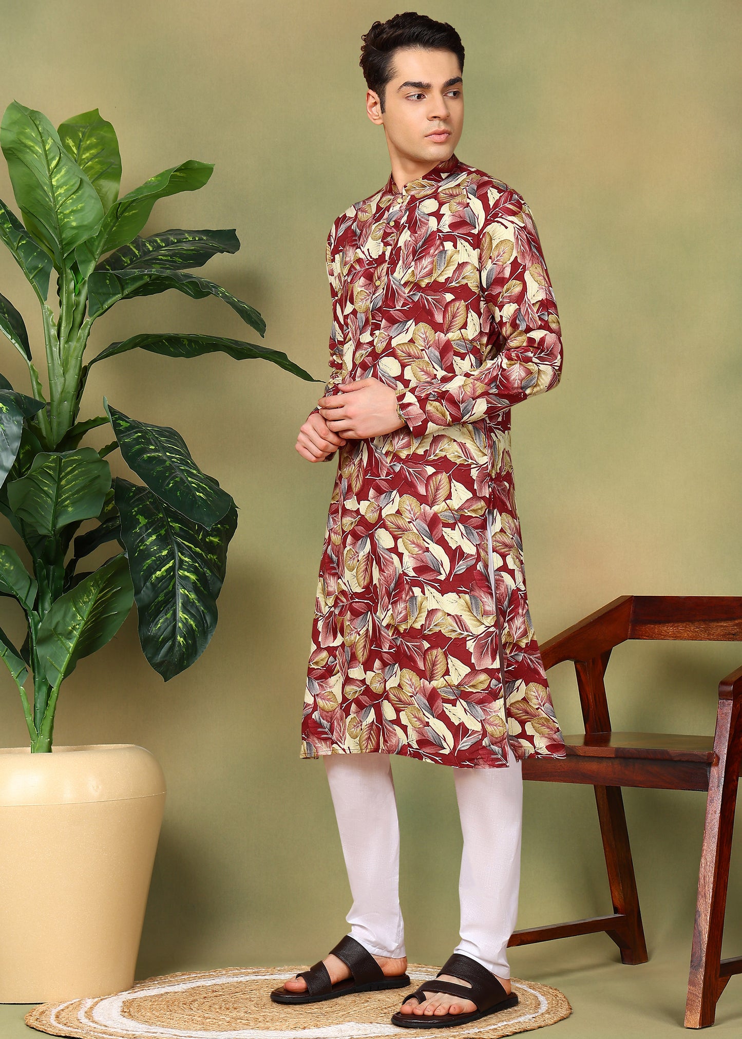 Tattva Men Floral Printed Cotton Kurta Set