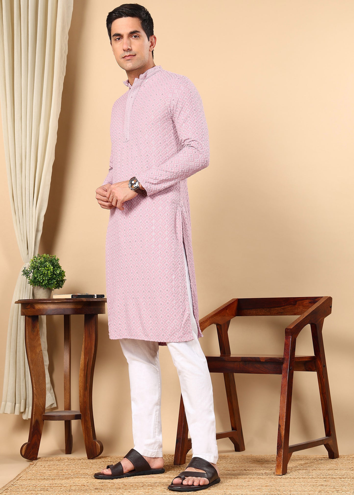 Tattva Men's Embroidered Thread Work Sequinned Kurta