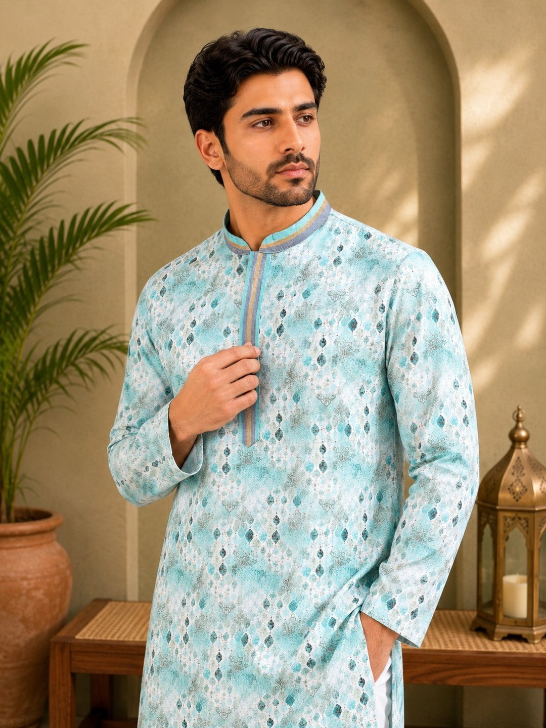 Tattva Men's Embroidered Thread Work Sequinned Kurta