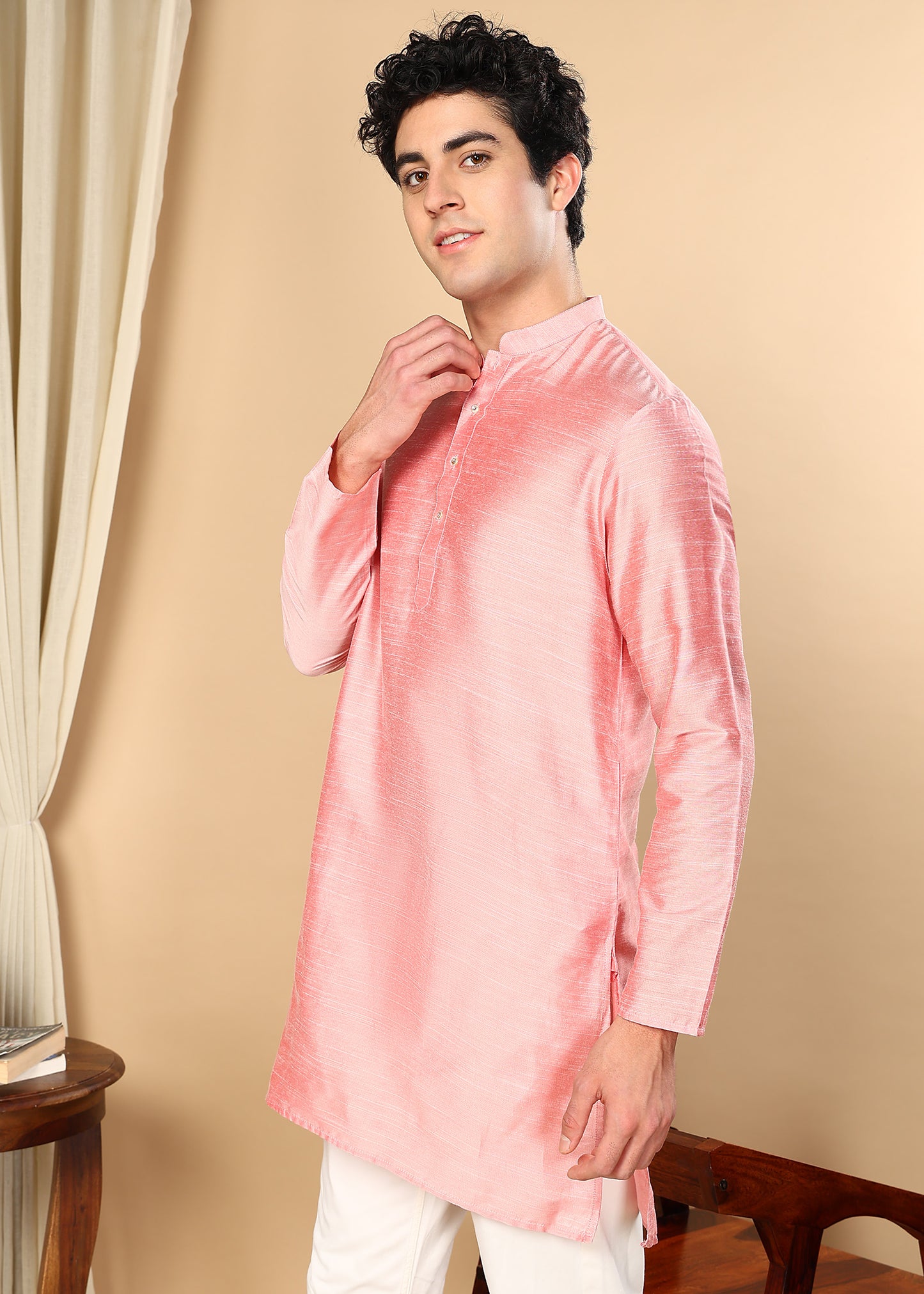 Tattva Peach Toned Solid Short Straight Kurta