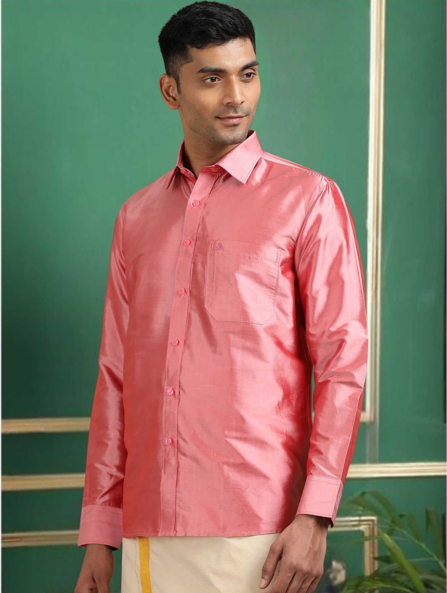 Tattva Men Rose Toned Pure Silk Shirt
