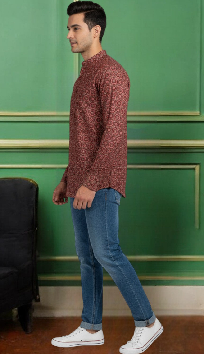 Tattva Men Printed Super Short Kurta