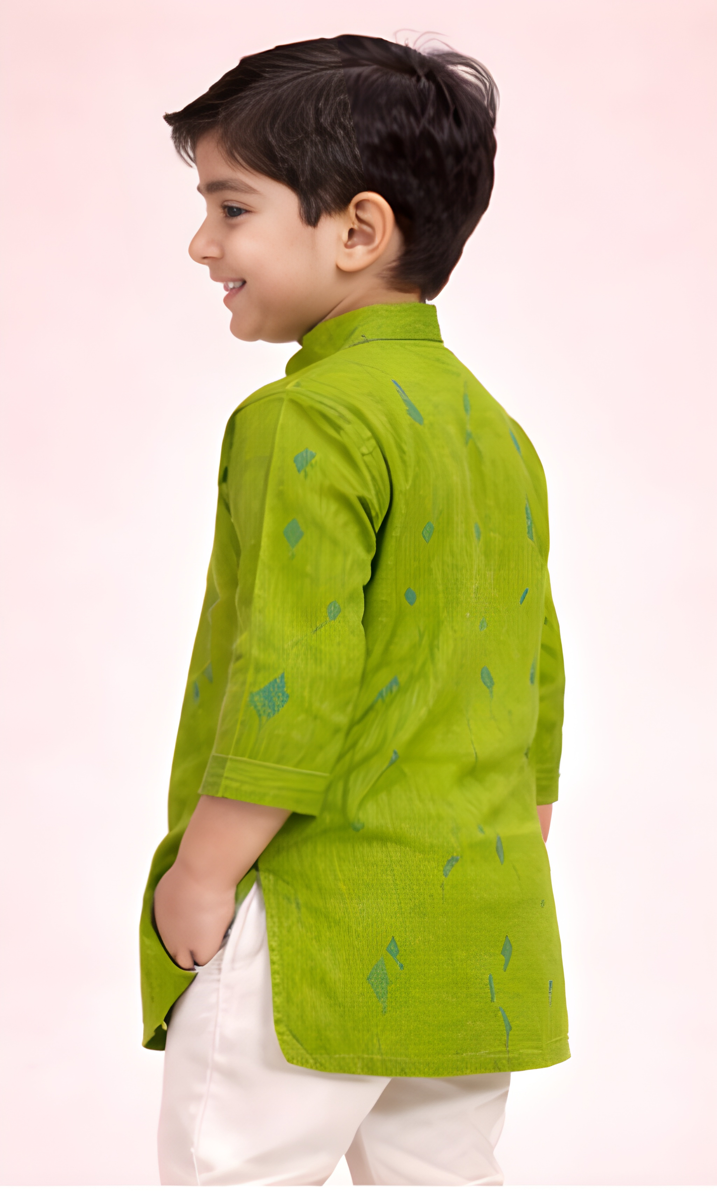 TATTVA Boys Ethnic Kurta with Ikat Woven Motif & Mandarin Collar