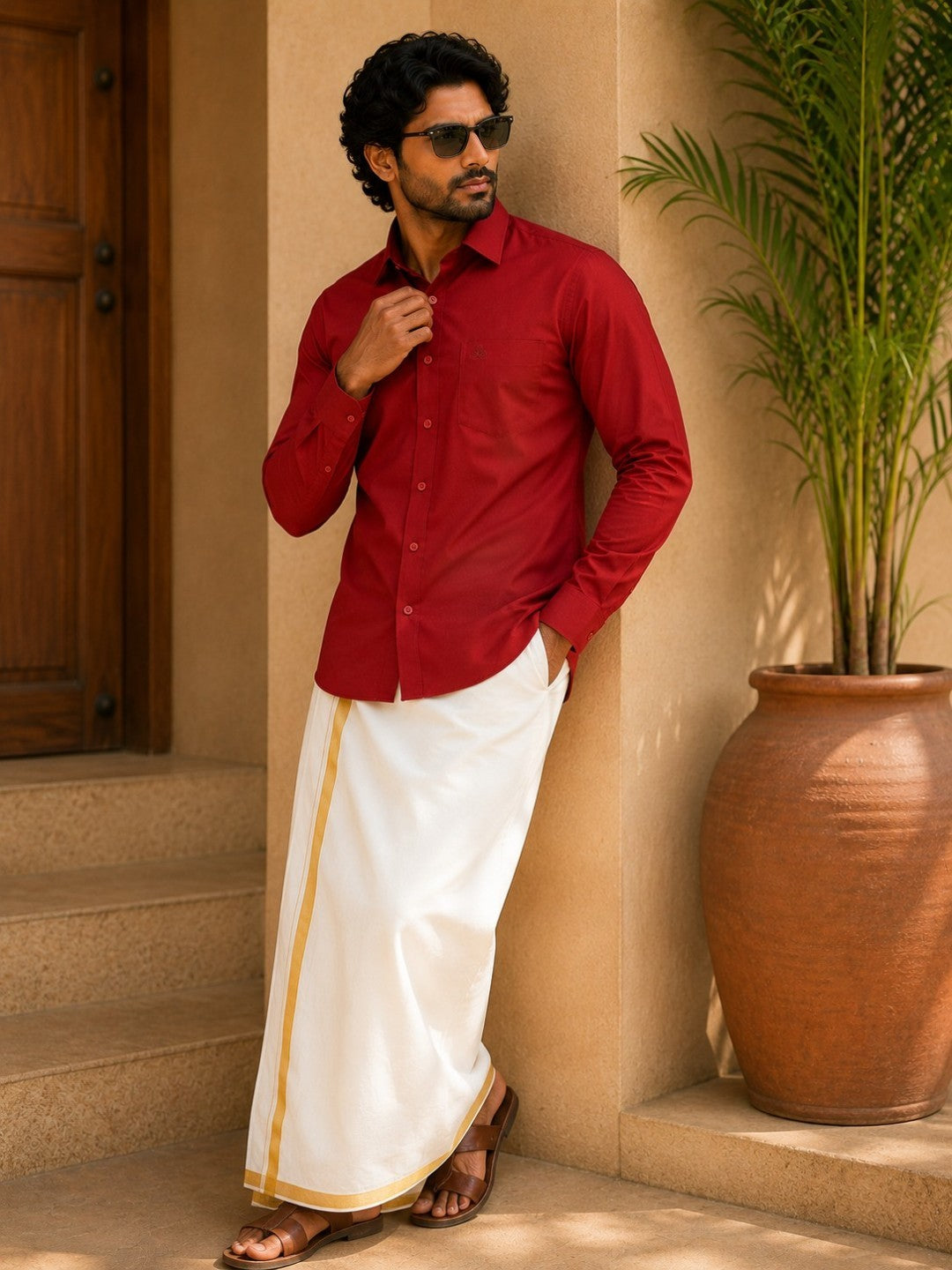 Tattva Mens Red Colour Solid Party Shirt