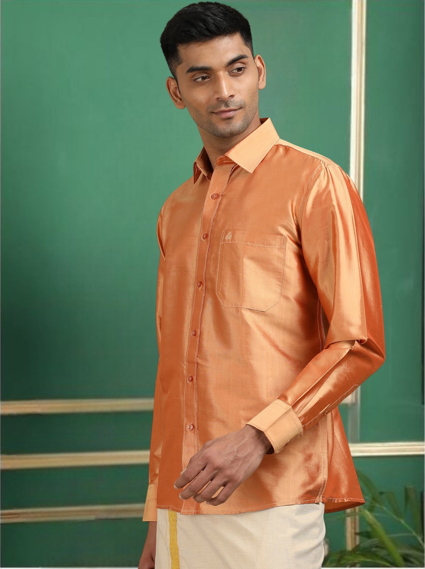Tattva Men Orange Toned Pure Silk Shirt