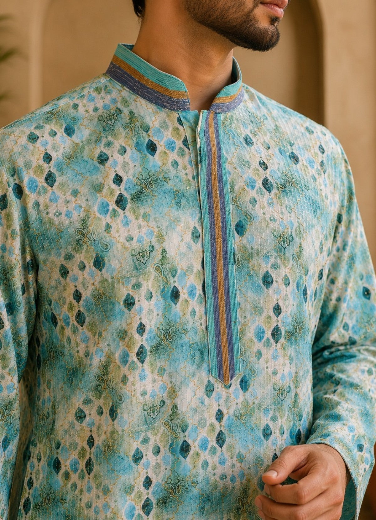 Tattva Men's Embroidered Thread Work Sequinned Kurta