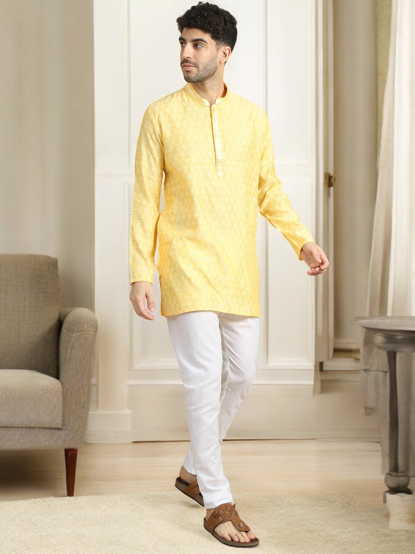 Tattva Men Woven Design Cotton Blend Straight Kurta