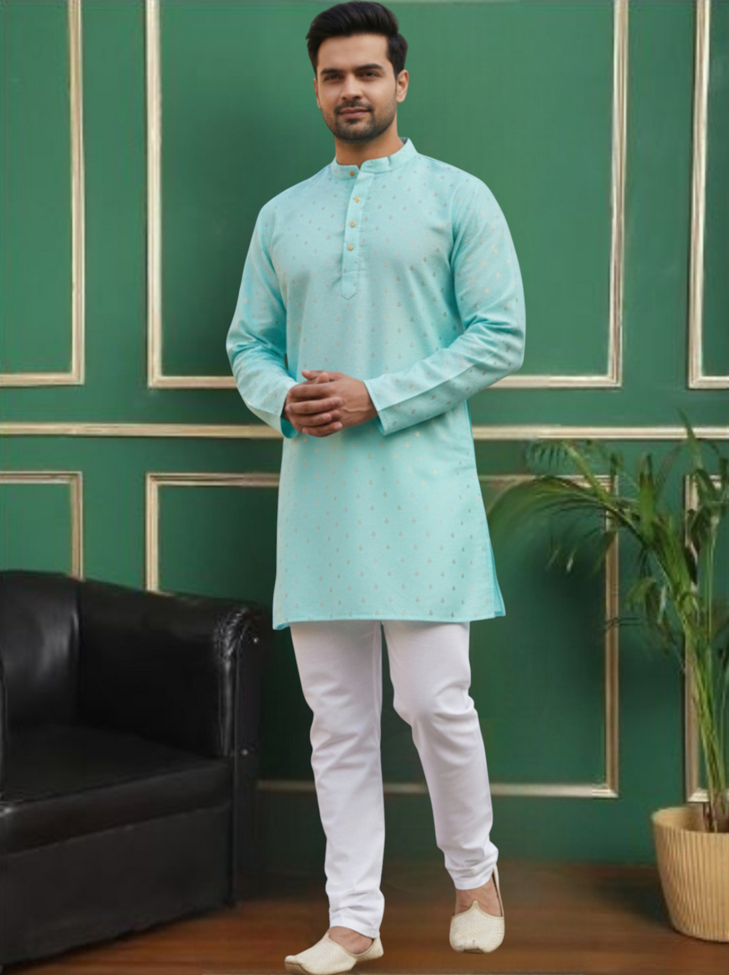 Tattva Men Ethnic Motif Straight Short Kurta