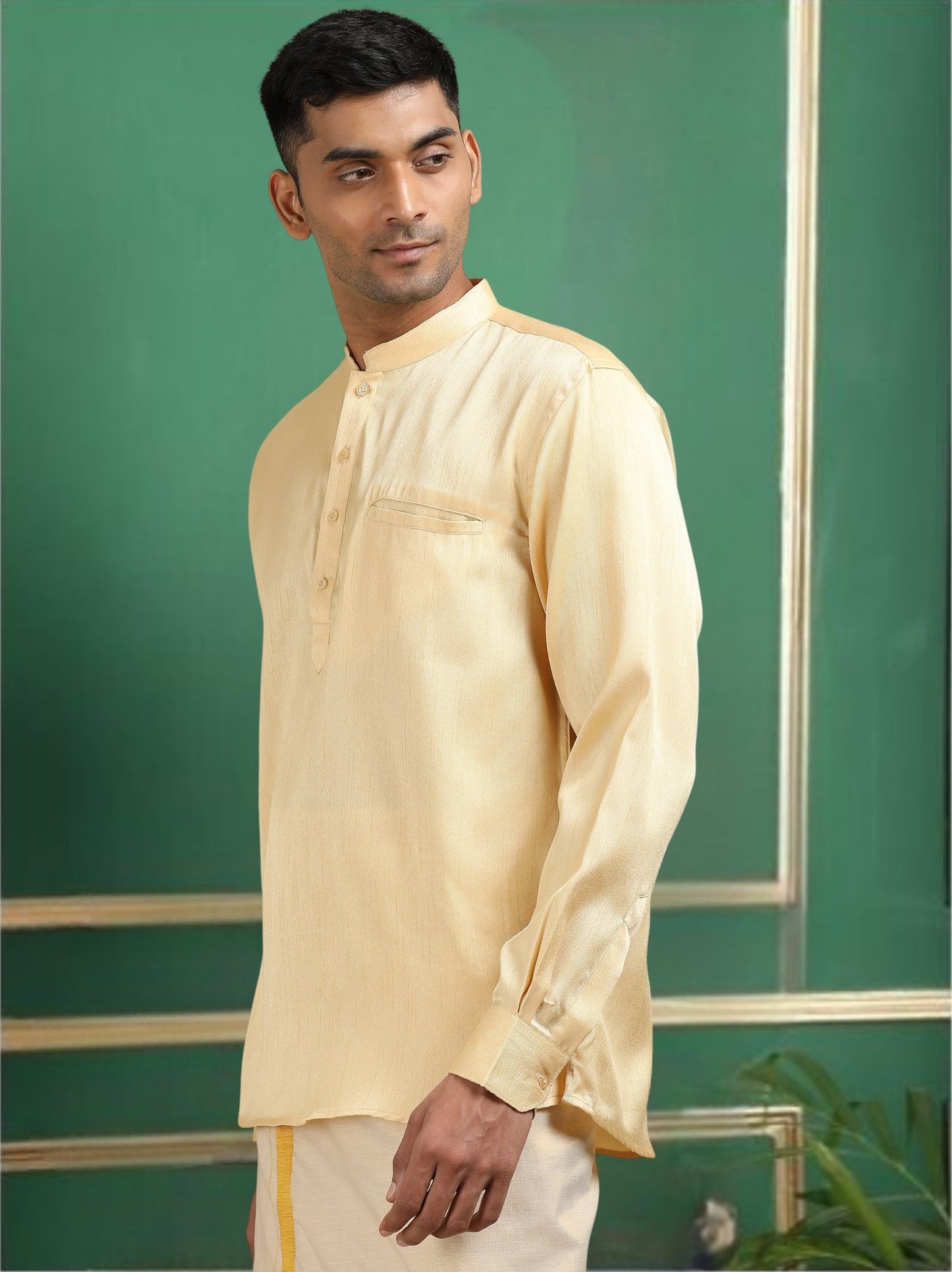 Tattva Men Beige Solid Super Short Kurta