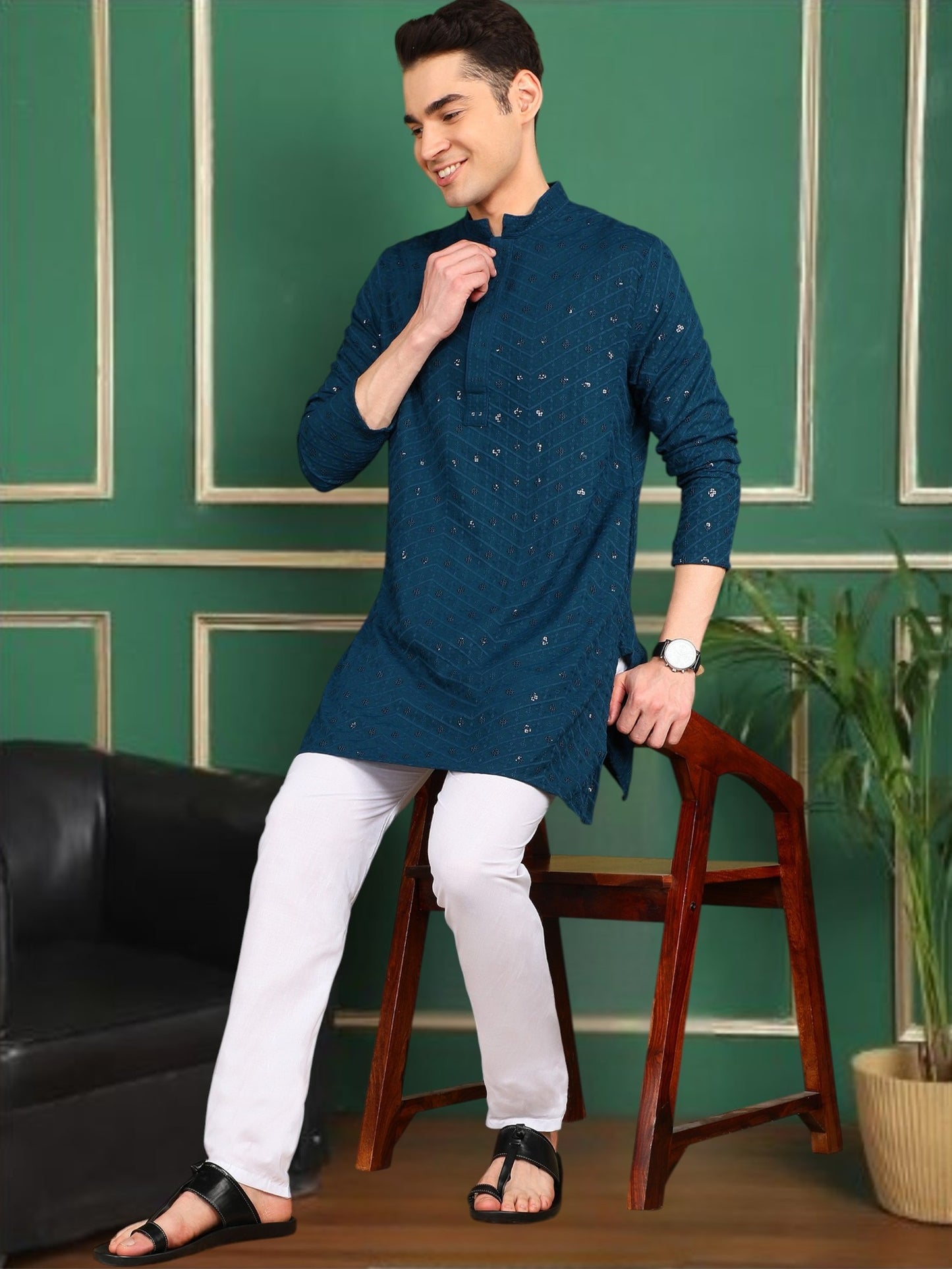 Tattva Men Dark Blue Short Kurta