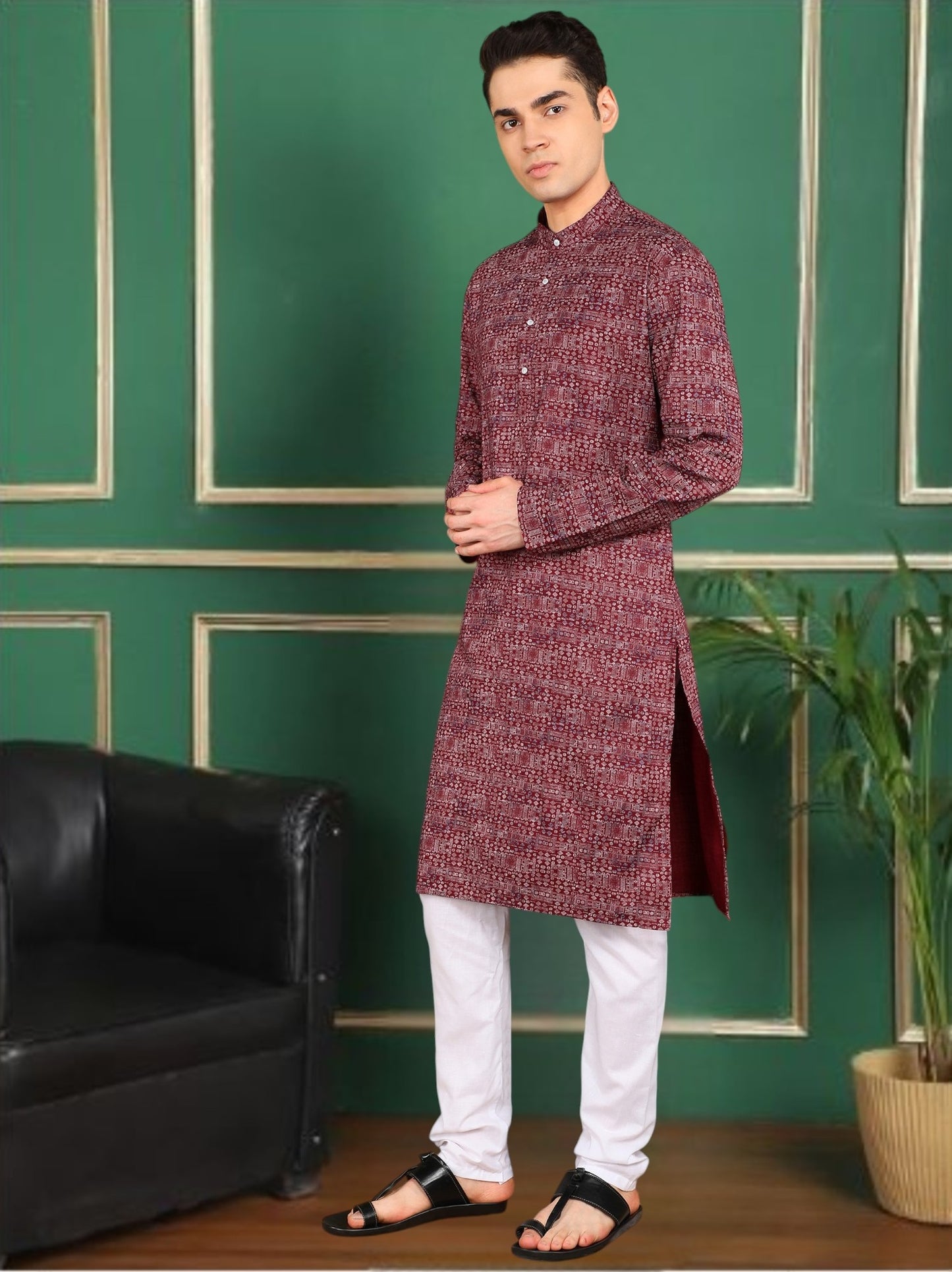 Tattva Men Maroon Long Kurta