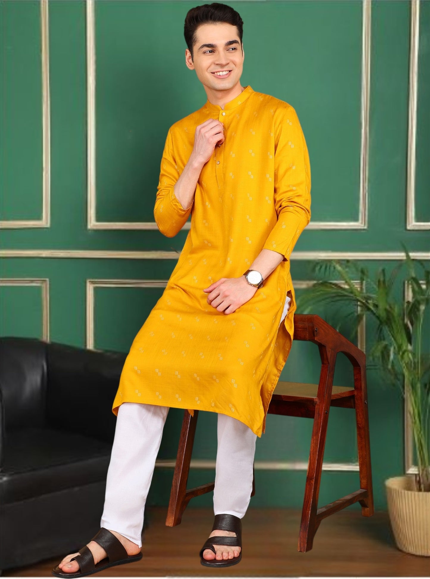 Tattva Men Geometric Printed Kurta Pyjama Set
