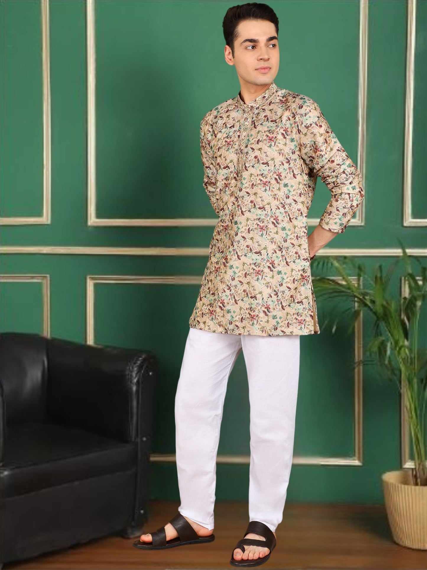 Tattva Men Tan colored Short Kurta