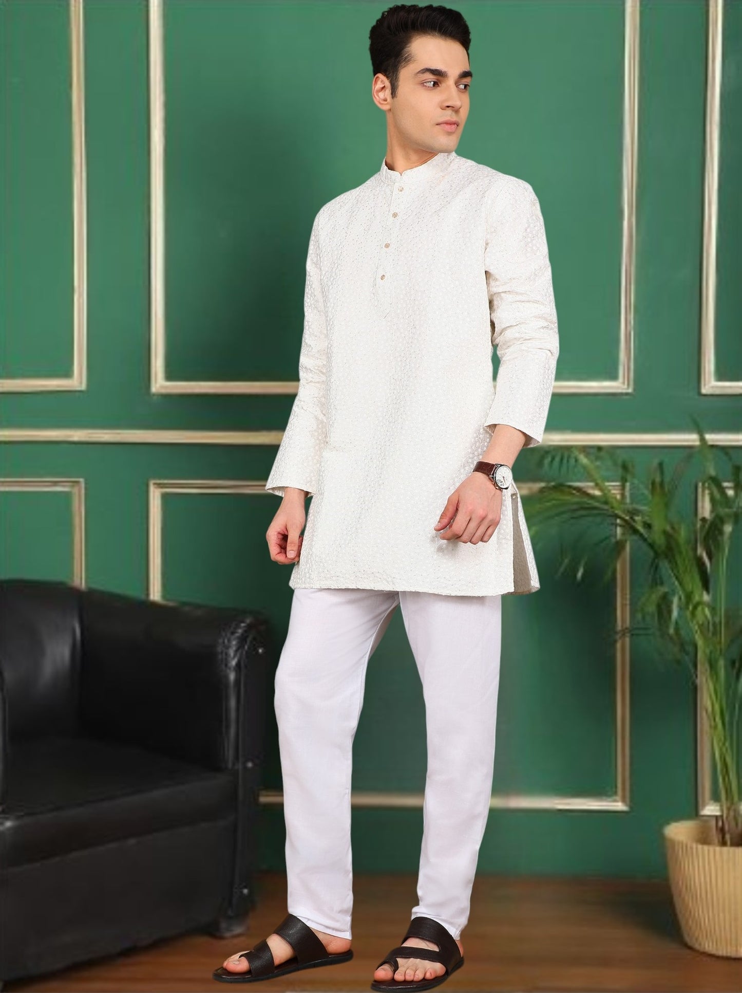 Tattva Men White Short Kurta