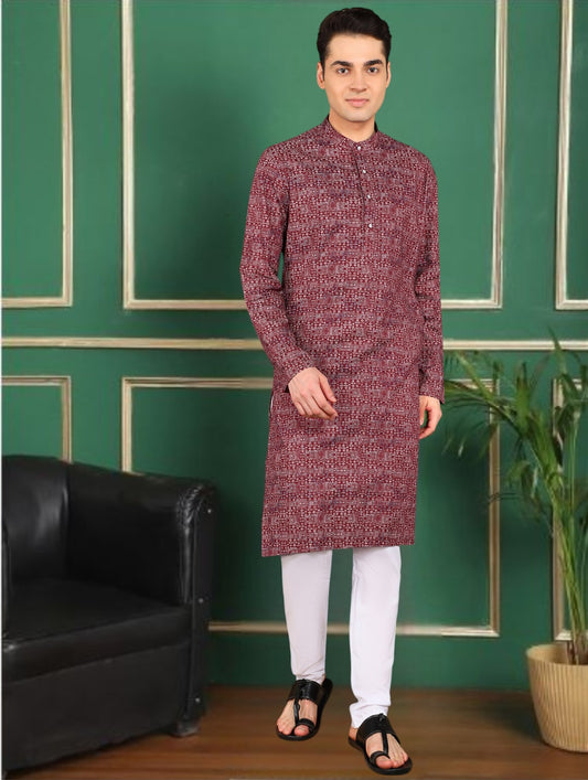 Tattva Men Maroon Long Kurta