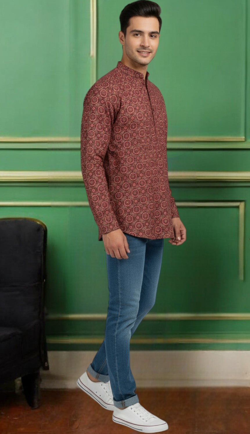Tattva Men Printed Super Short Kurta