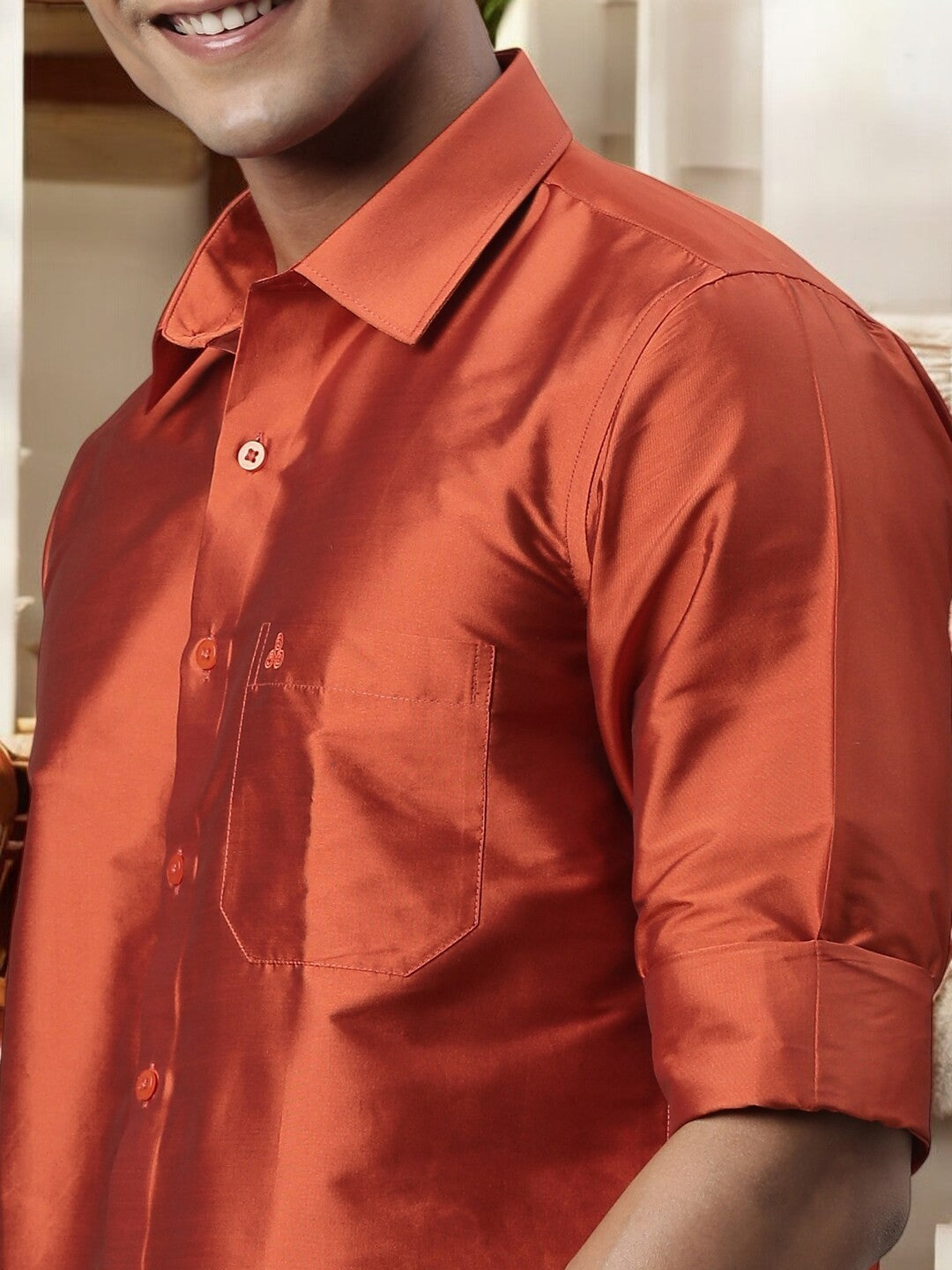 Tattva Rust Solid Slim Party Shirt