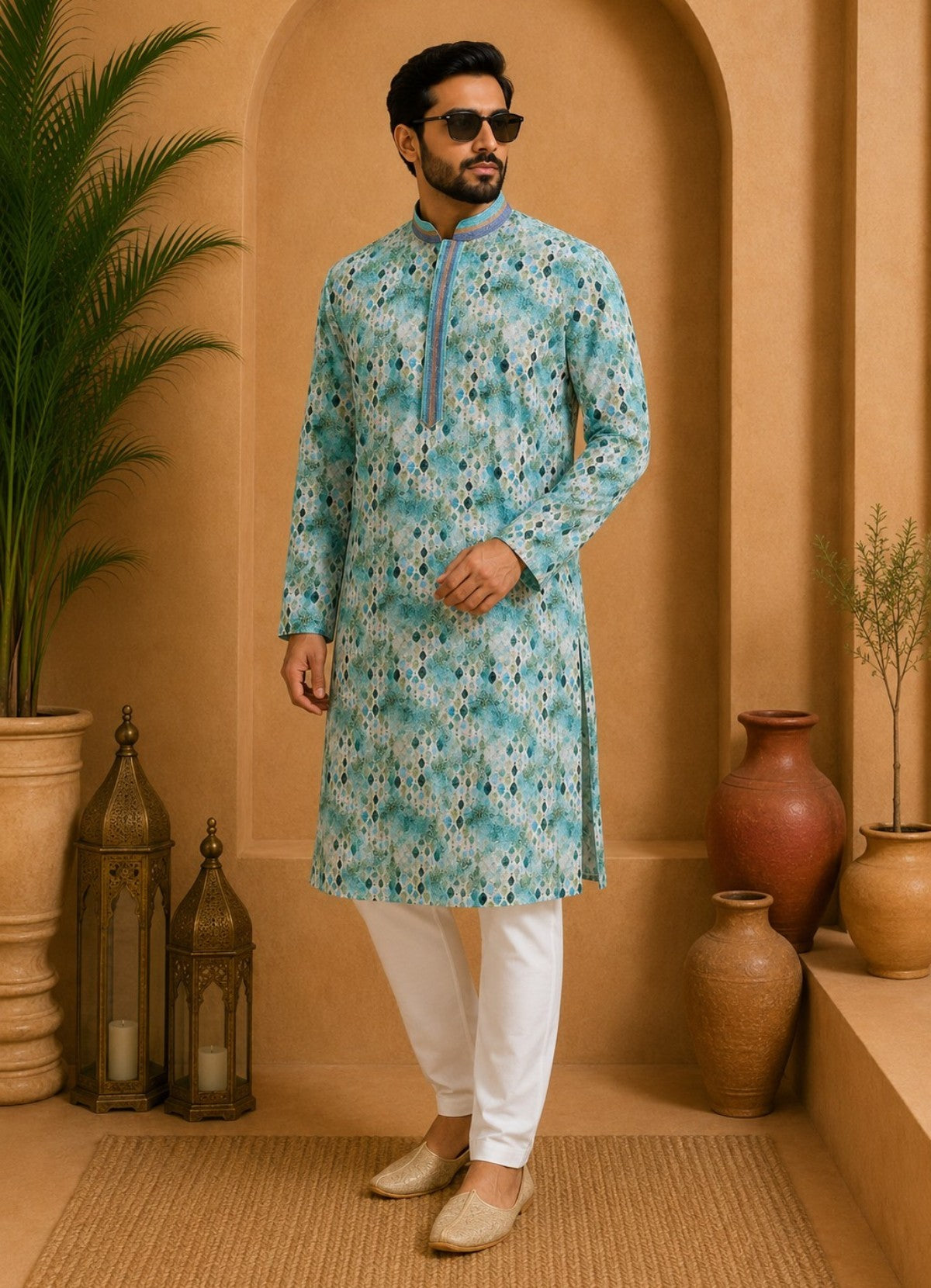 Tattva Men's Embroidered Thread Work Sequinned Kurta