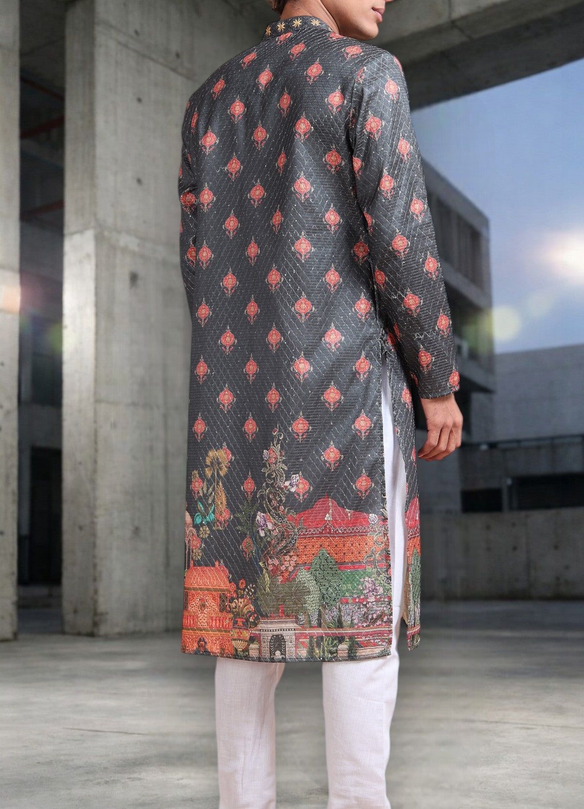 Tattva Woven Diamond Motif Brown Festive Kurta Set