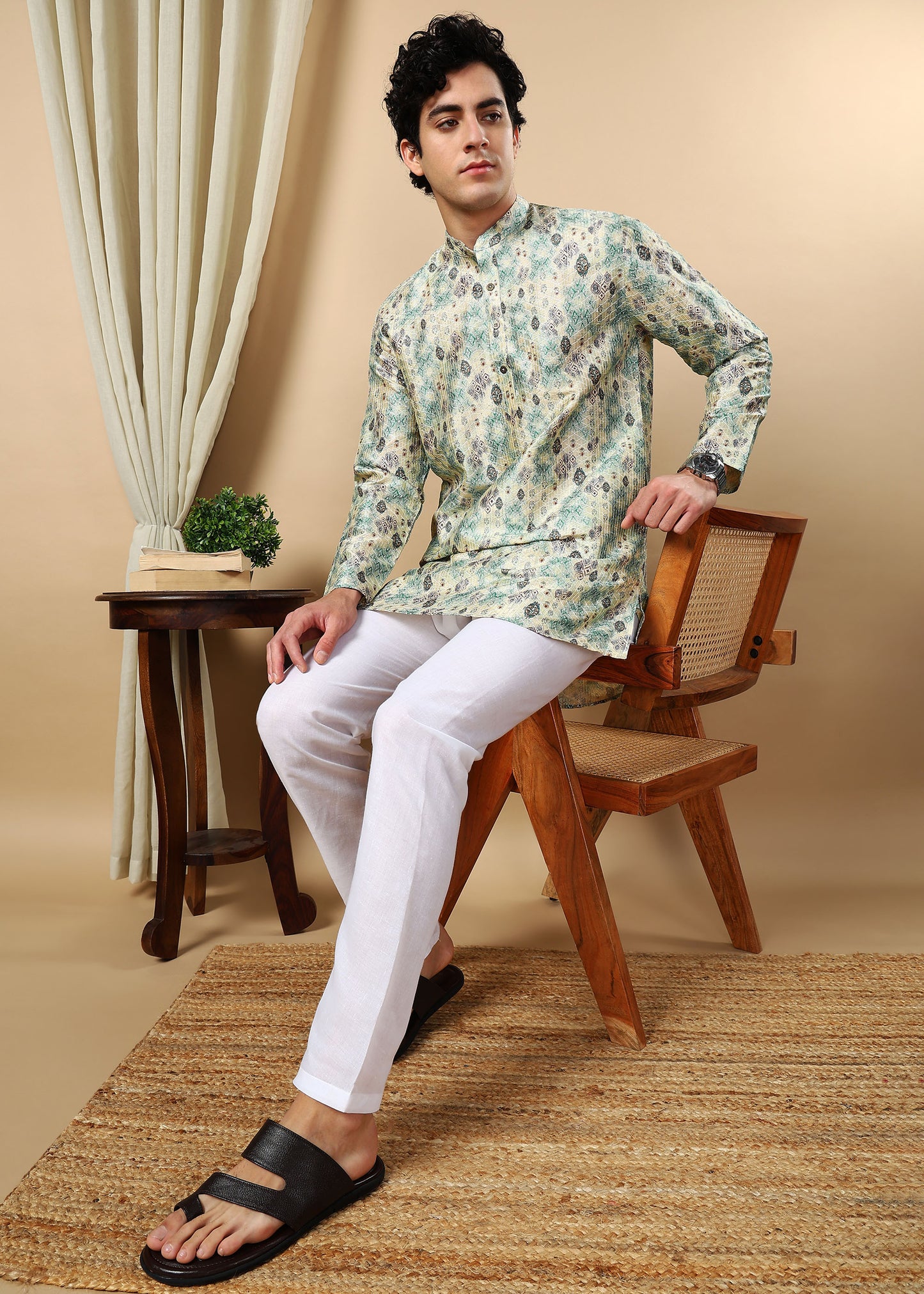 Tattva Green Printed Short Kurta