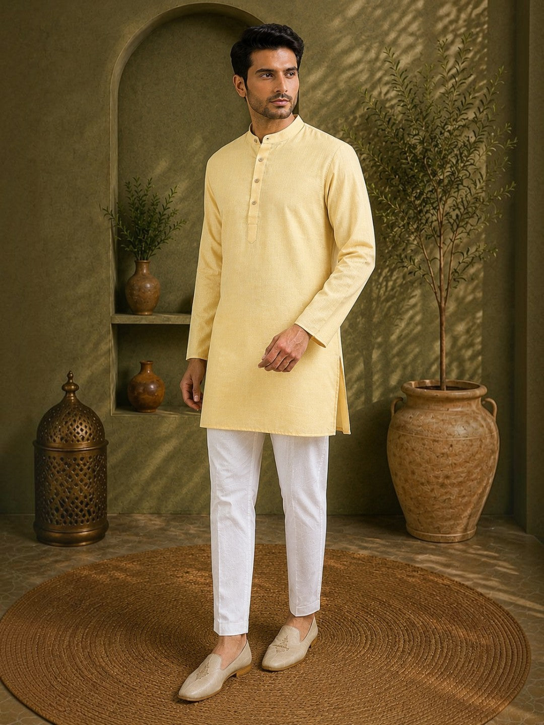 Tattva Men Premium Cotton Solid Straight Kurta
