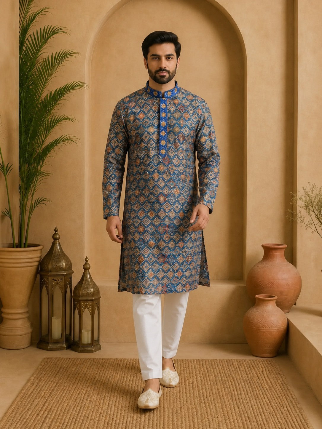 Tattva Men Ethnic Motifs Printed Regular Thread Work Kurta with Pyjamas