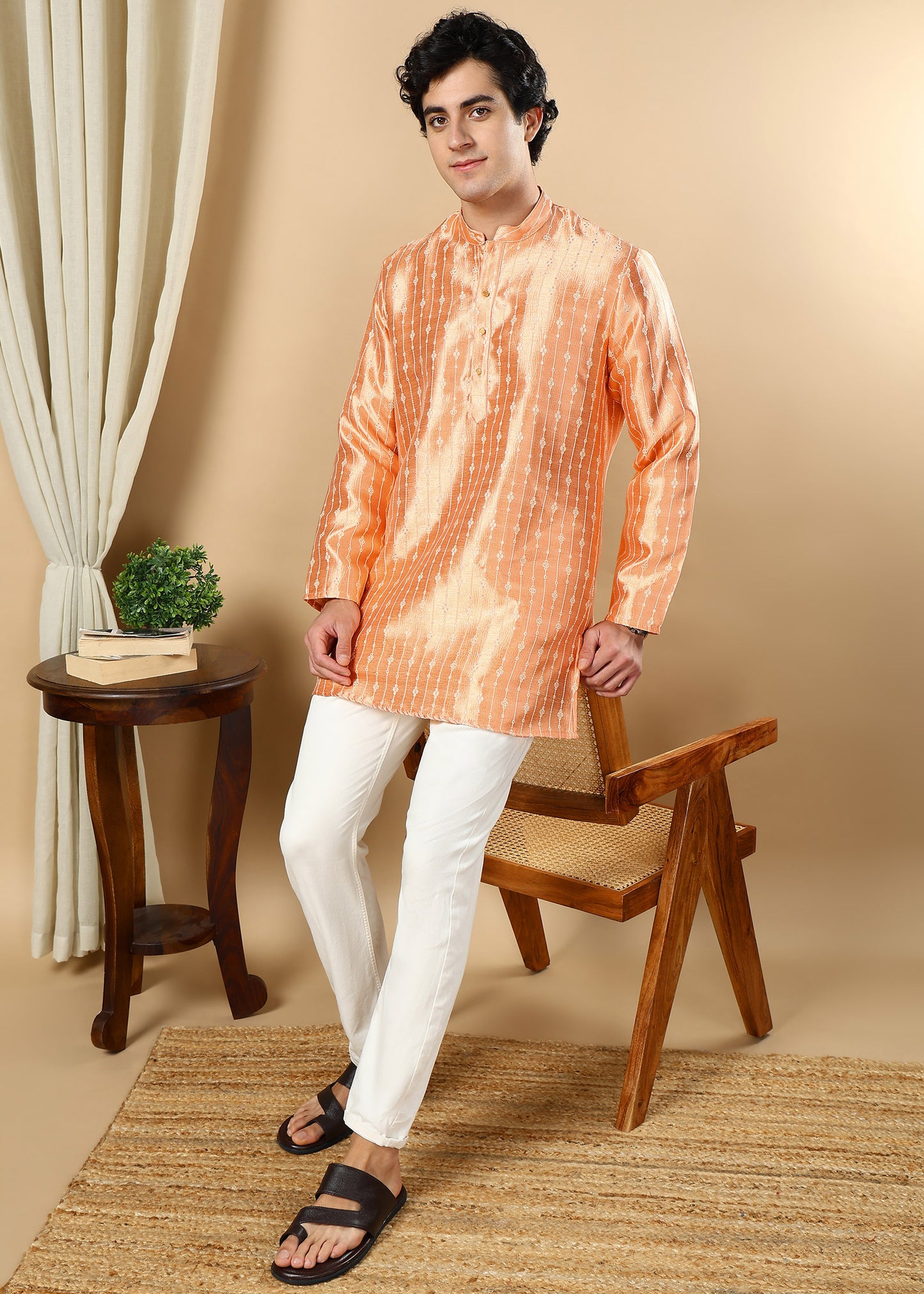 Tattva Orange Printed Short Kurta