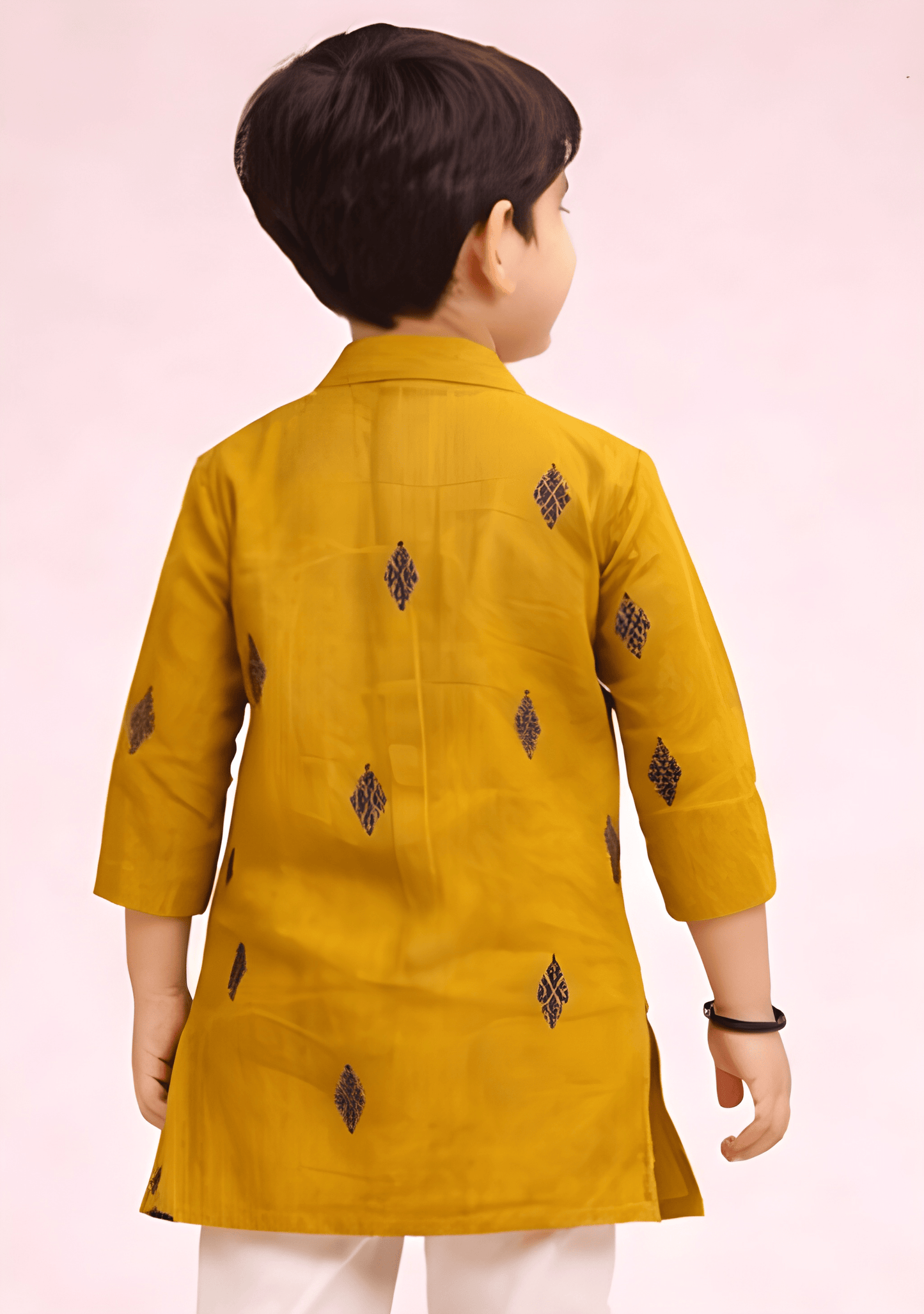 TATTVA Boys Ethnic Kurta with Ikat Woven Motif & Mandarin Collar