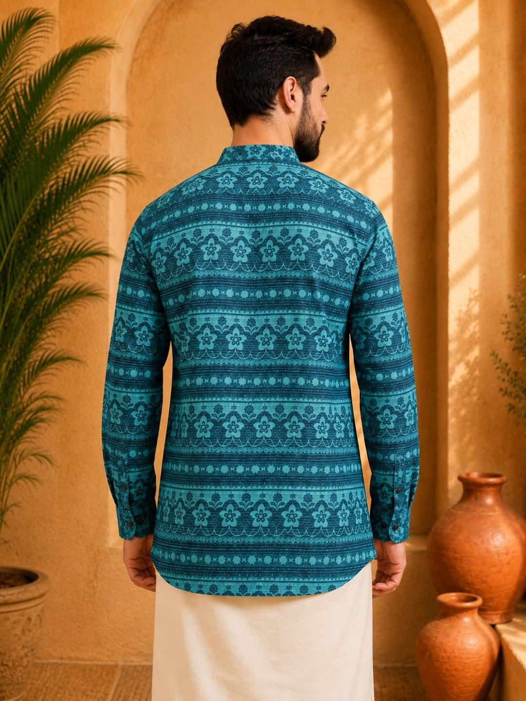 Tattva Men Floral Printed Woven Thread Super Short Kurta