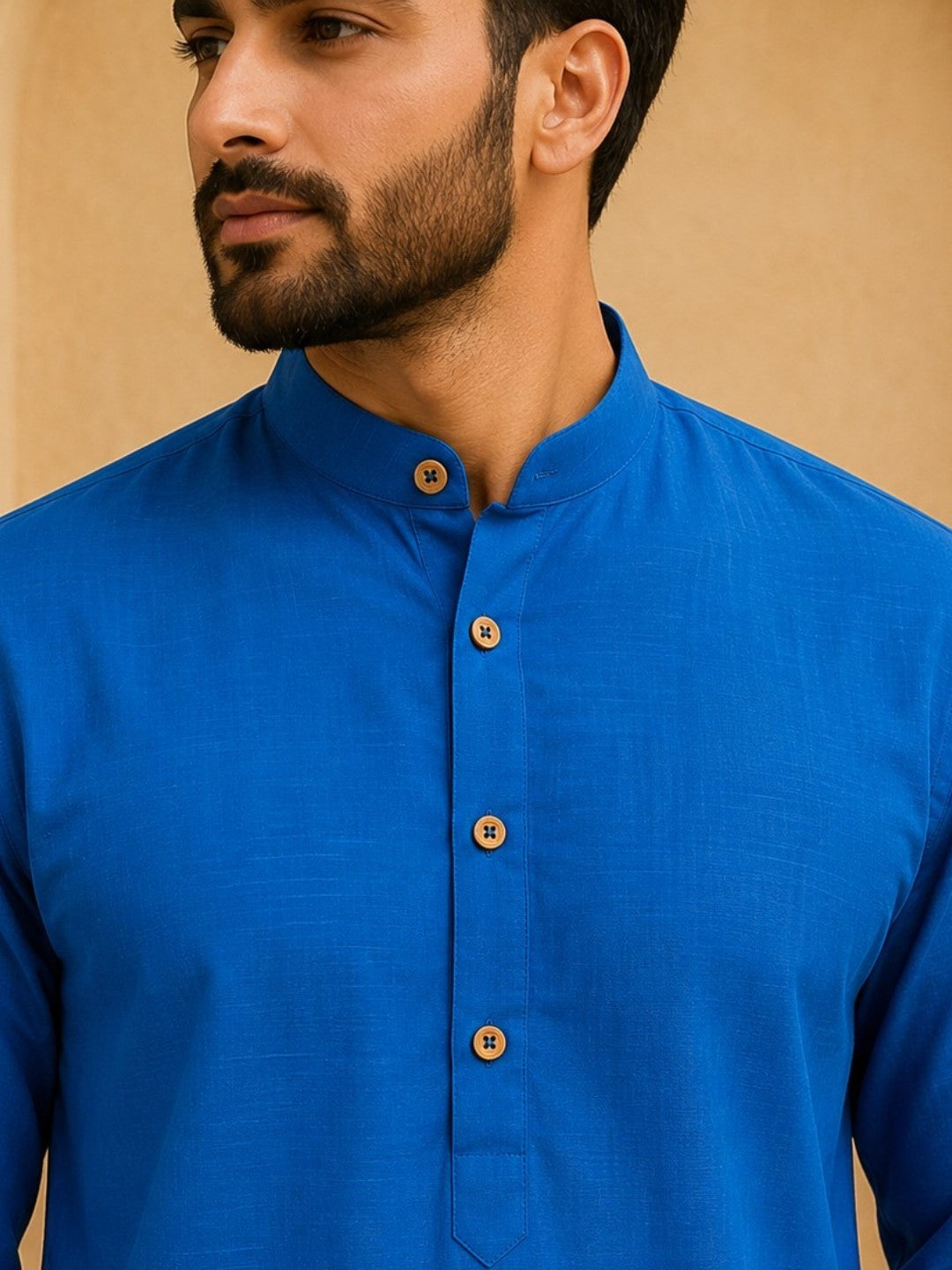 Tattva Men Solid Pure Cotton Short Kurta with Mandarin Collar