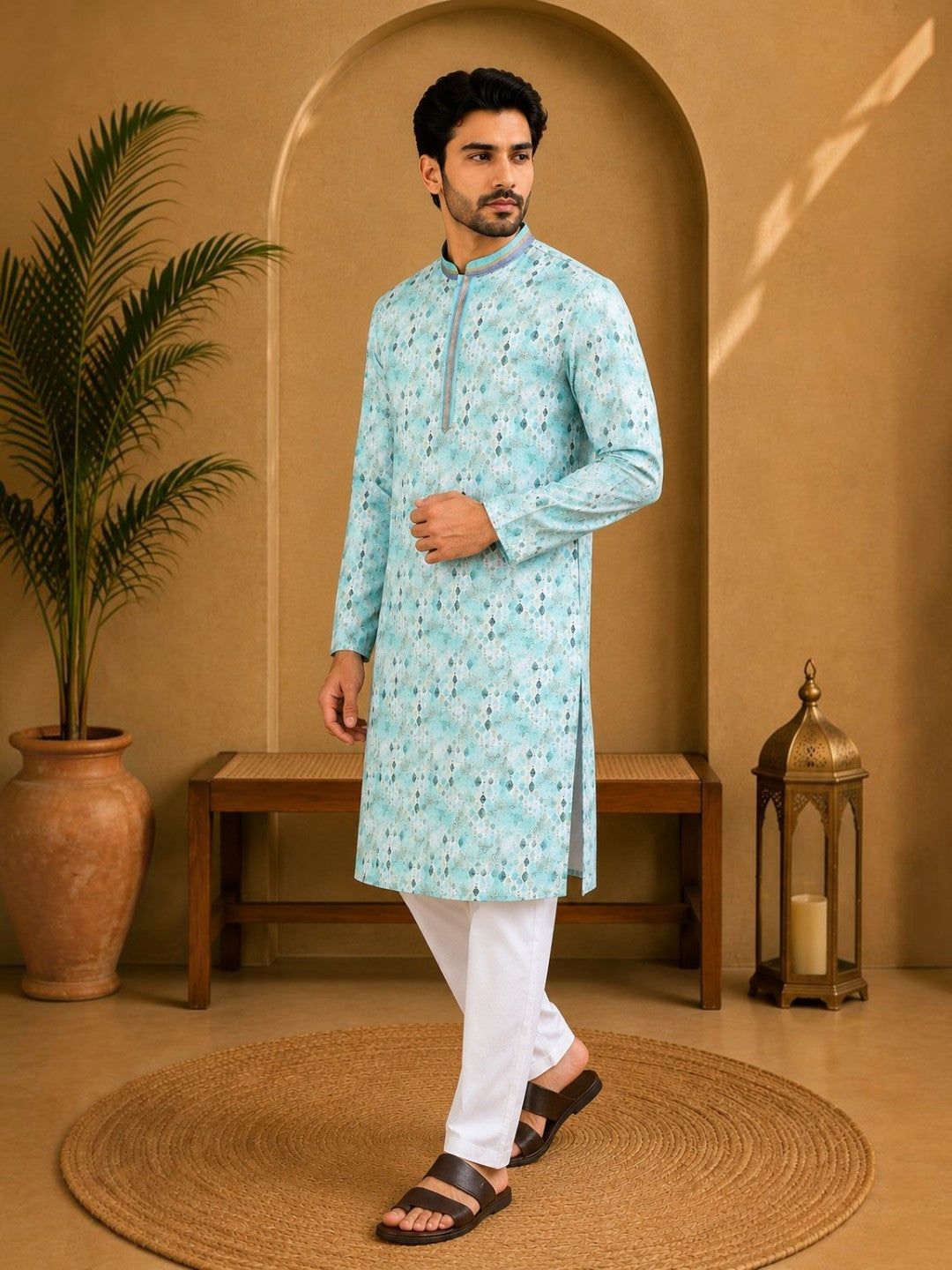 Tattva Men's Embroidered Thread Work Sequinned Kurta