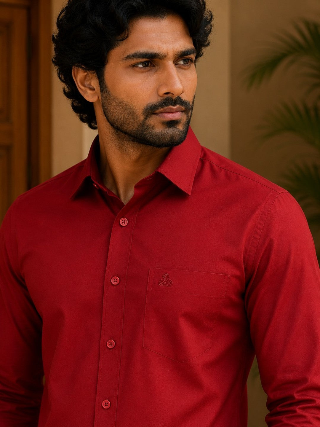 Tattva Mens Red Colour Solid Party Shirt