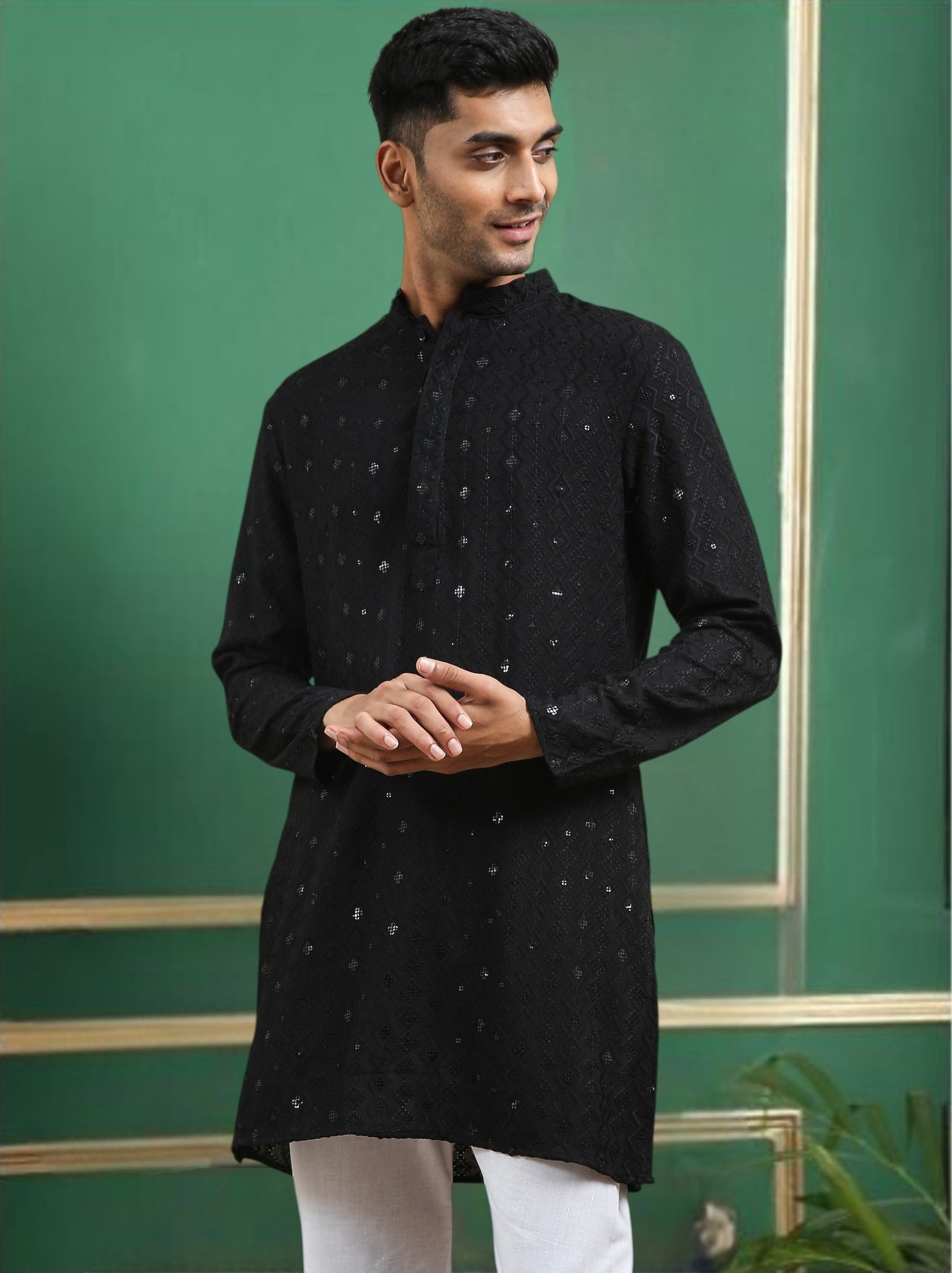 Tattva Black Toned chikankari Cotton Short Kurta
