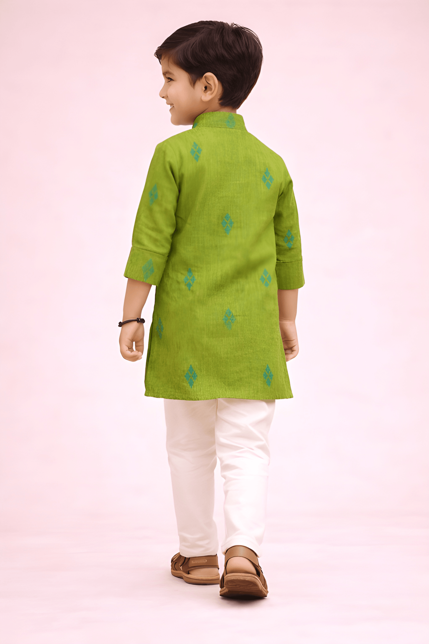 TATTVA Boys Ethnic Kurta with Ikat Woven Motif & Mandarin Collar