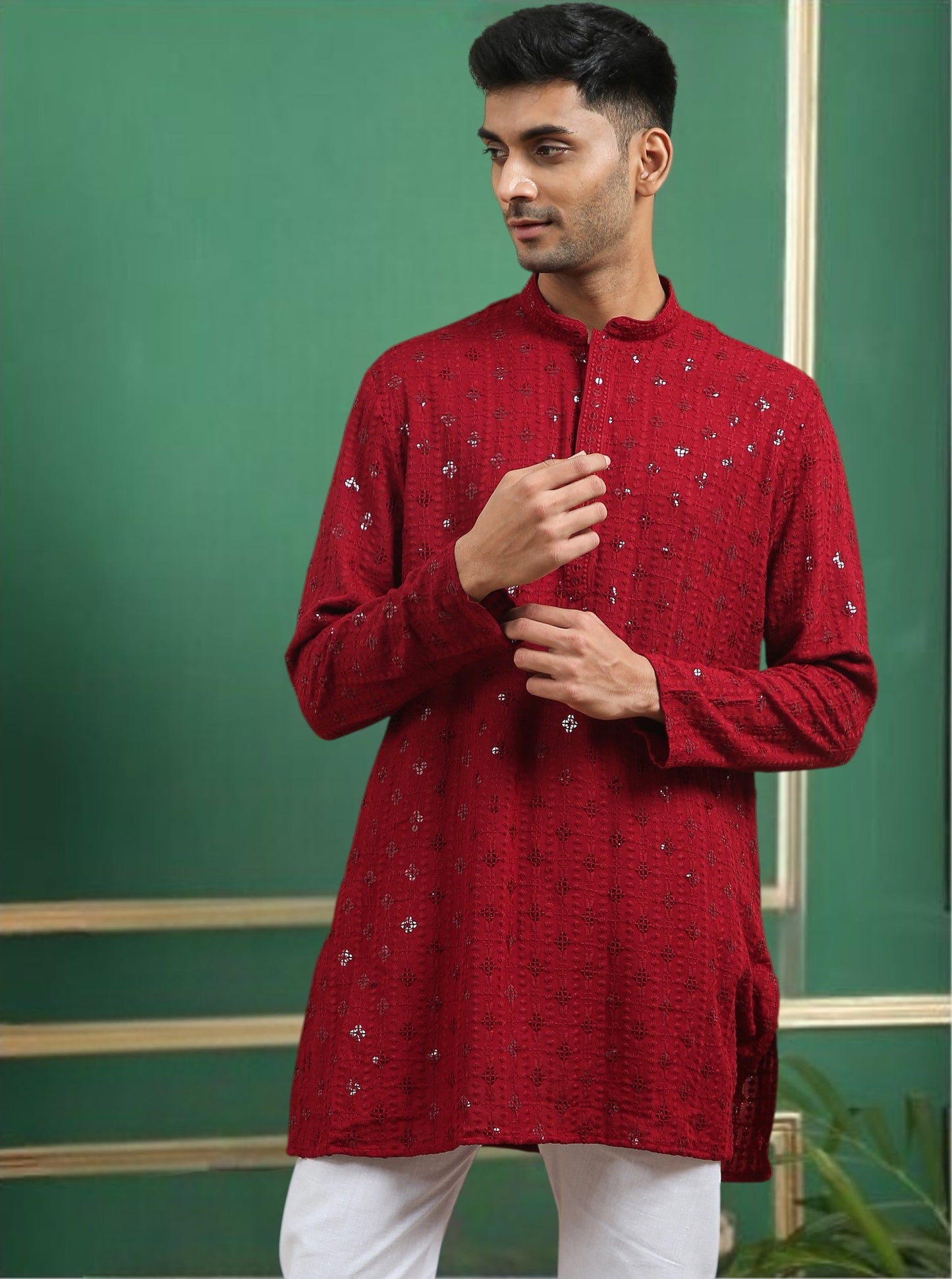 Tattva Maroon Toned chikankari Cotton Short Kurta