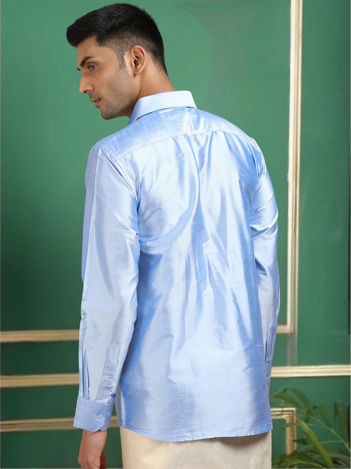 Tattva Men Sky Blue Toned Pure Silk Shirt